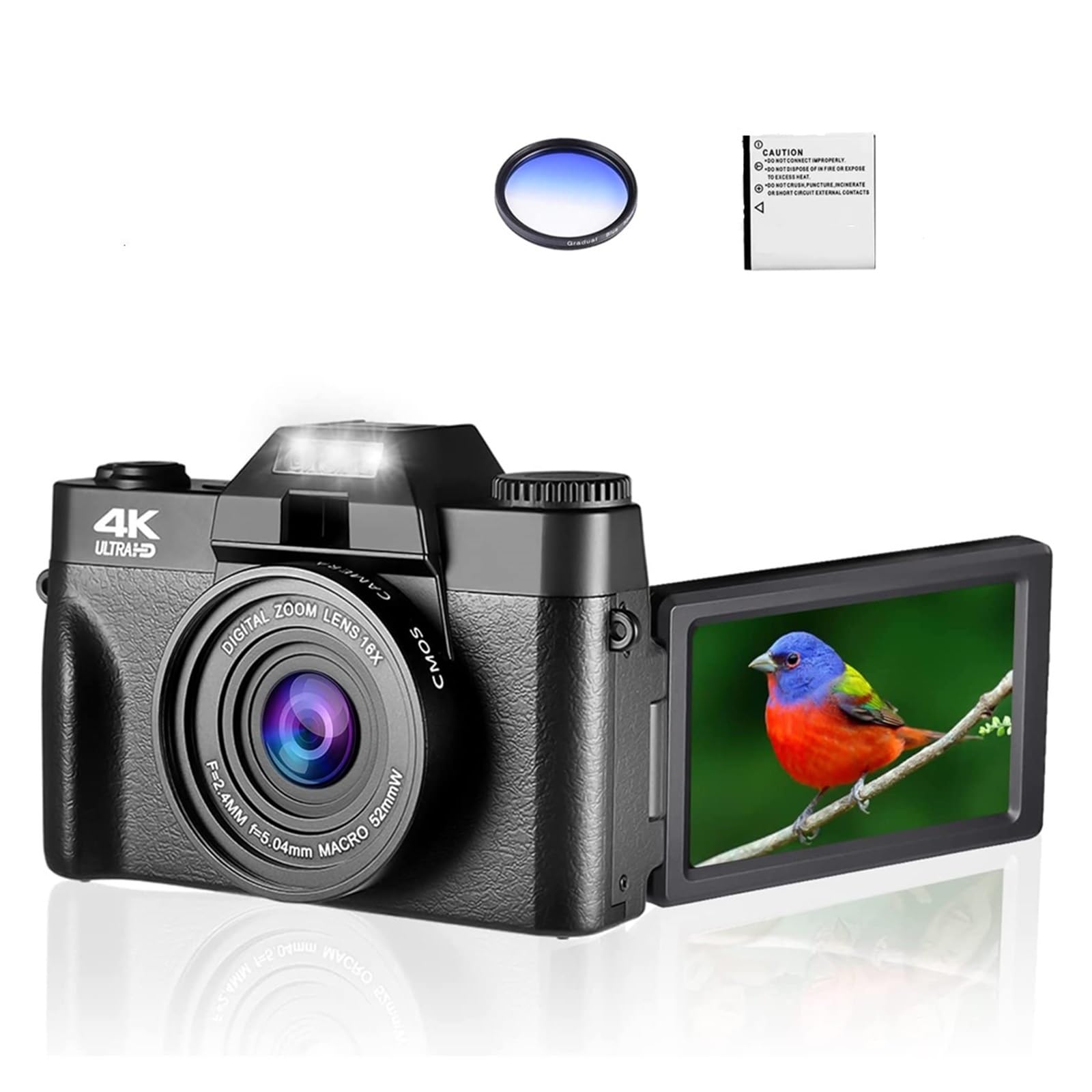 48MP Digital Video Camera with Wide Angle & Macro Lens - 16X Zoom, Auto Focus, Webcam - Includes 64GB Card & Filter Kit for Vlogging, YouTube, Travel Photography