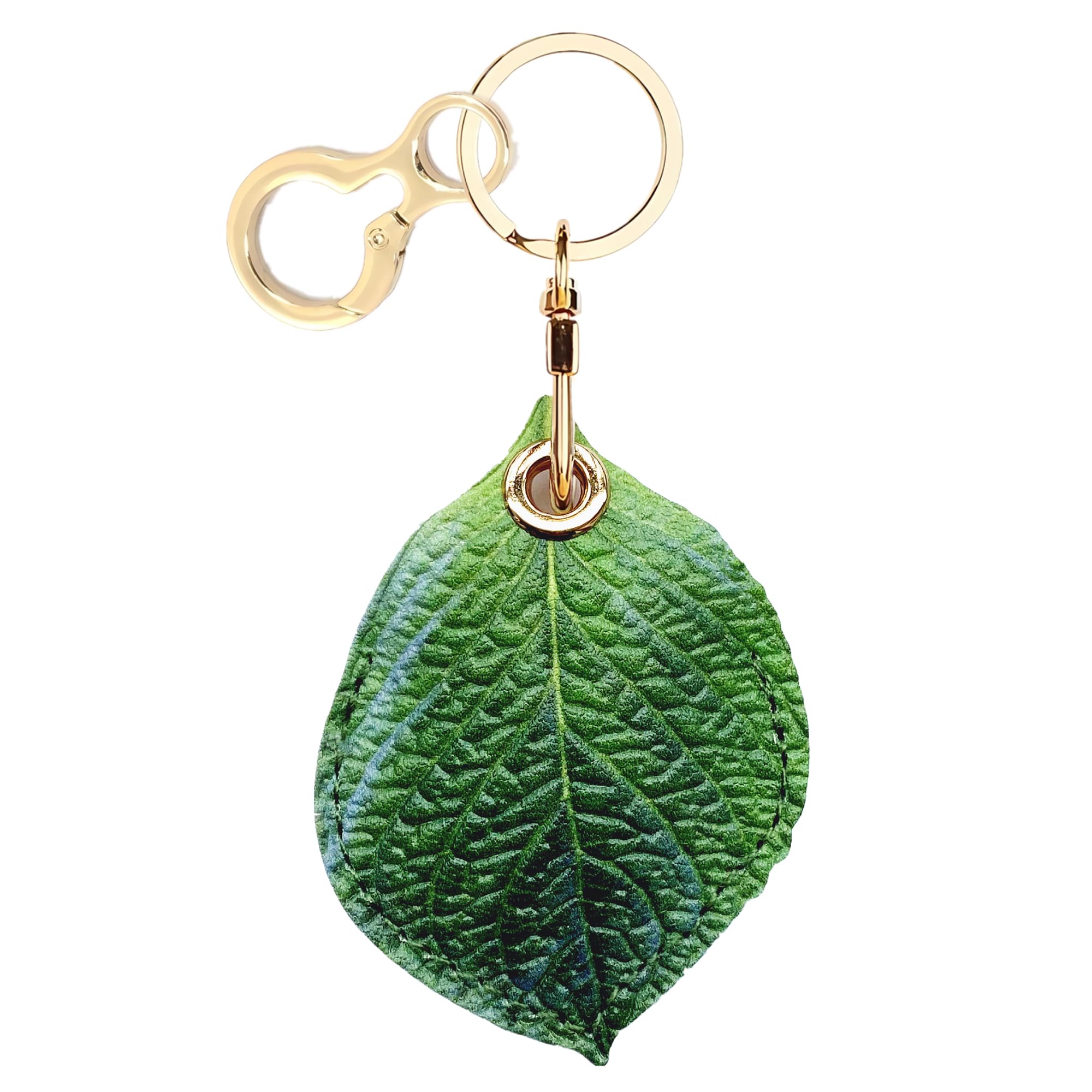 Leather Keychain Holder Case for Apple AirTag - Cute GPS Tracker Cover with Key Ring, Green Leaf Design | Perfect for Keys, Wallets & Backpacks