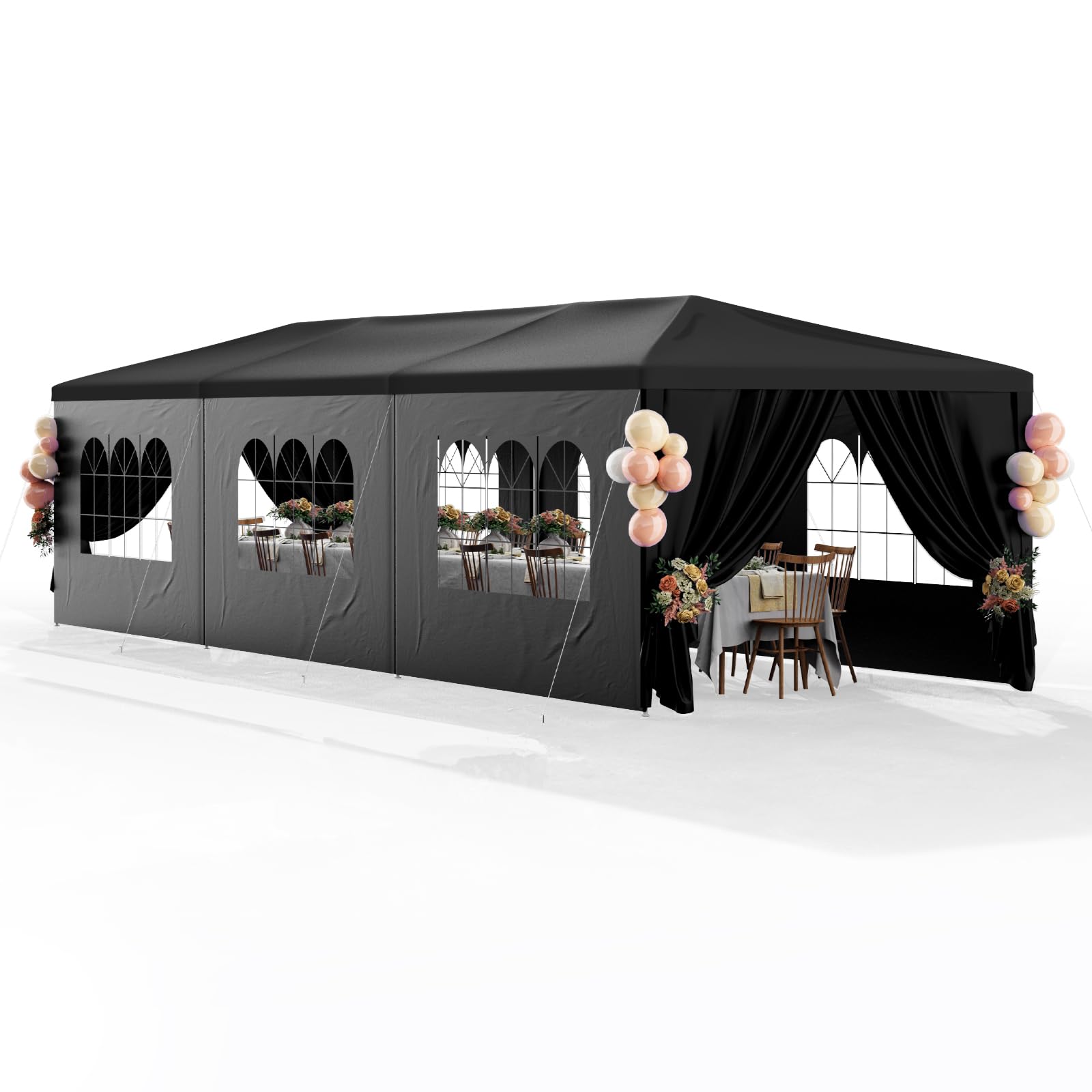 10x30 Black Outdoor Party Tent with 8 Removable Sidewalls - Waterproof Gazebo Canopy for Weddings, Birthdays, Garden Parties, BBQ & Camping | Perfect for Backyard, Patio, and Outdoor Events