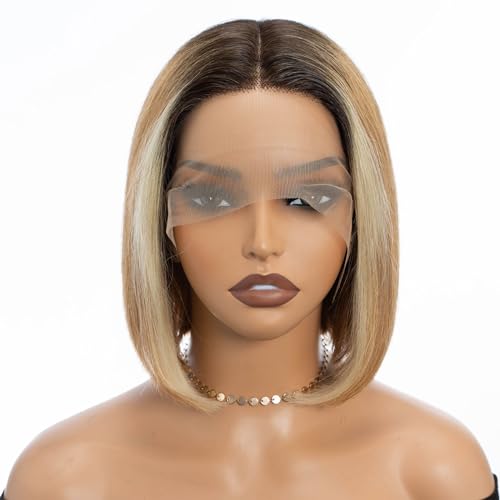 4x4 Lace Front | Bob Wig | Ombre Brown Blonde Hightlight 613