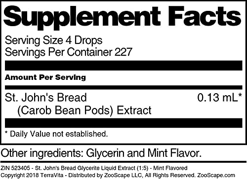 Organic St. John's Bread Glycerite Liquid Extract 1:5 - Mint Flavored Herbal Supplement (1 oz, 3-Pack) | Natural Stress Relief & Sleep Aid | Perfect for Tea, Smoothies & Wellness Routines