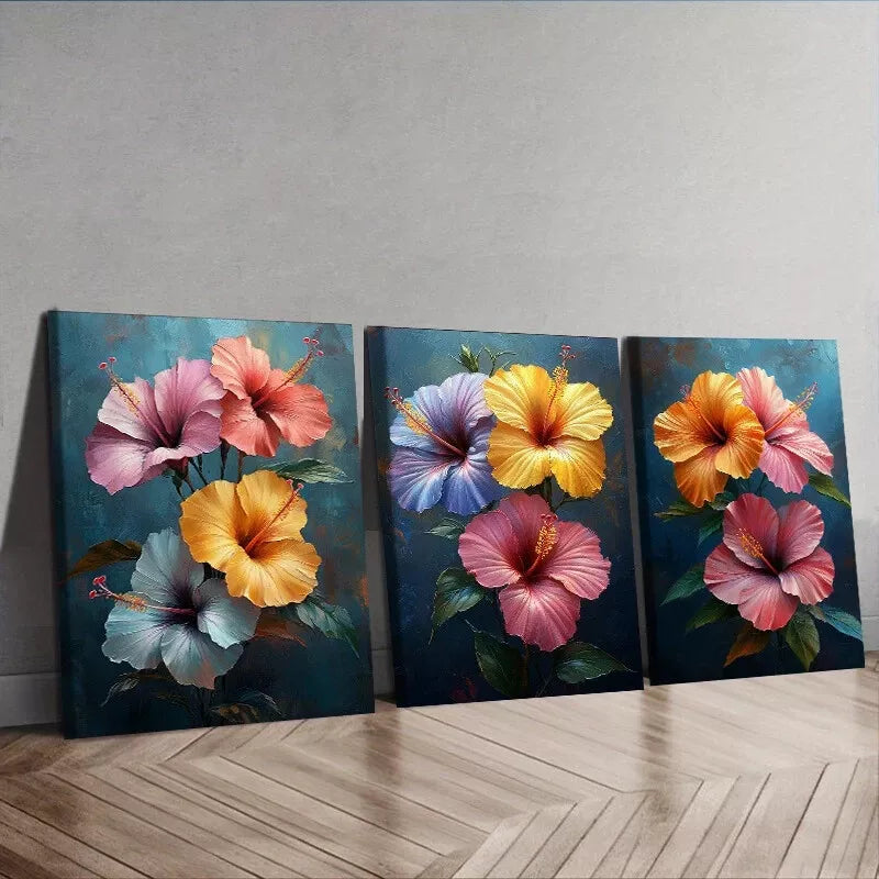 3-Piece Hibiscus Flowers Canvas Floral Wall Art Set - Framed 40x60cm High Quality Print - Australian Made Ready to Hang Wall Decor for Living Room, Bedroom & Office