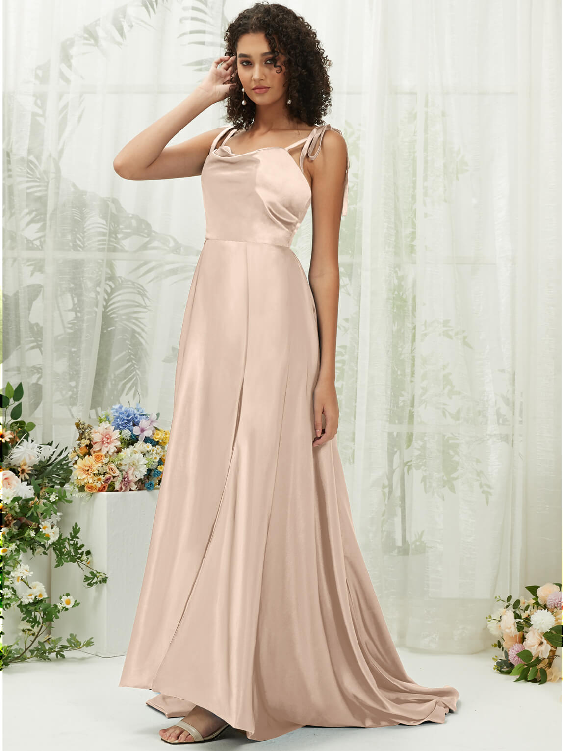 Champagne Satin Sweetheart Neckline Formal Gown with Adjustable Straps & Hidden Pocket - Perfect for Prom, Evening Gala, Wedding Guest & Special Occasions