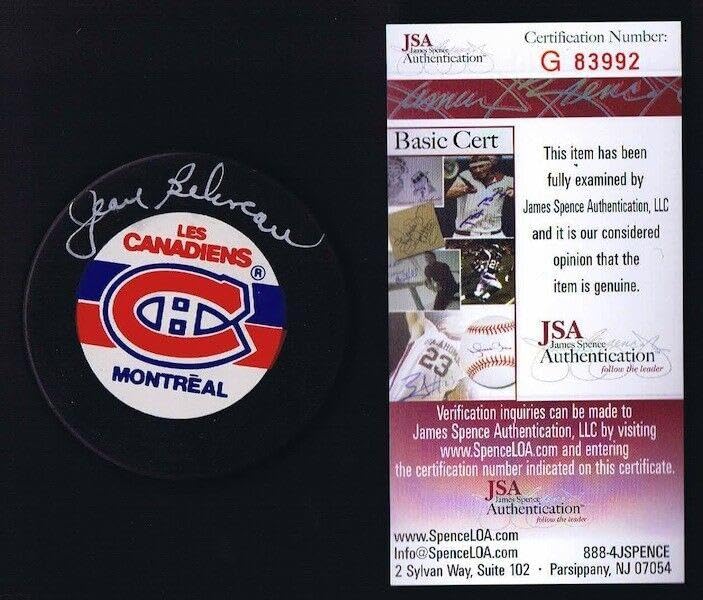 Authentic JEAN BELIVEAU Signed MONTREAL CANADIENS Hockey Puck with JSA COA #G83992 - NHL Hall of Fame Collectible - Perfect for Hockey Memorabilia Displays & Sports Fan Gifts