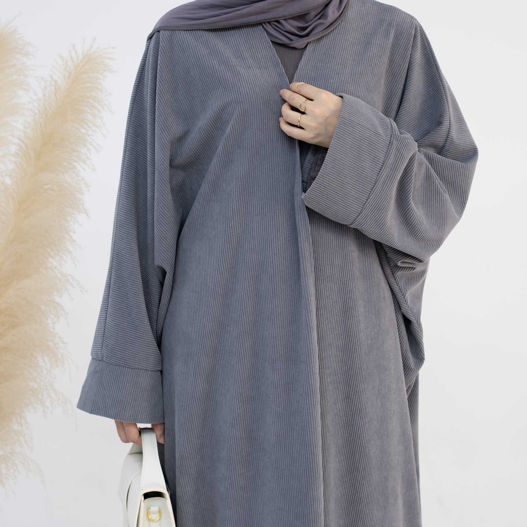 Melissa Corduroy Autumn Duster Coat - Gray | Women's Longline Fall Jacket for Casual Outfits & Layering