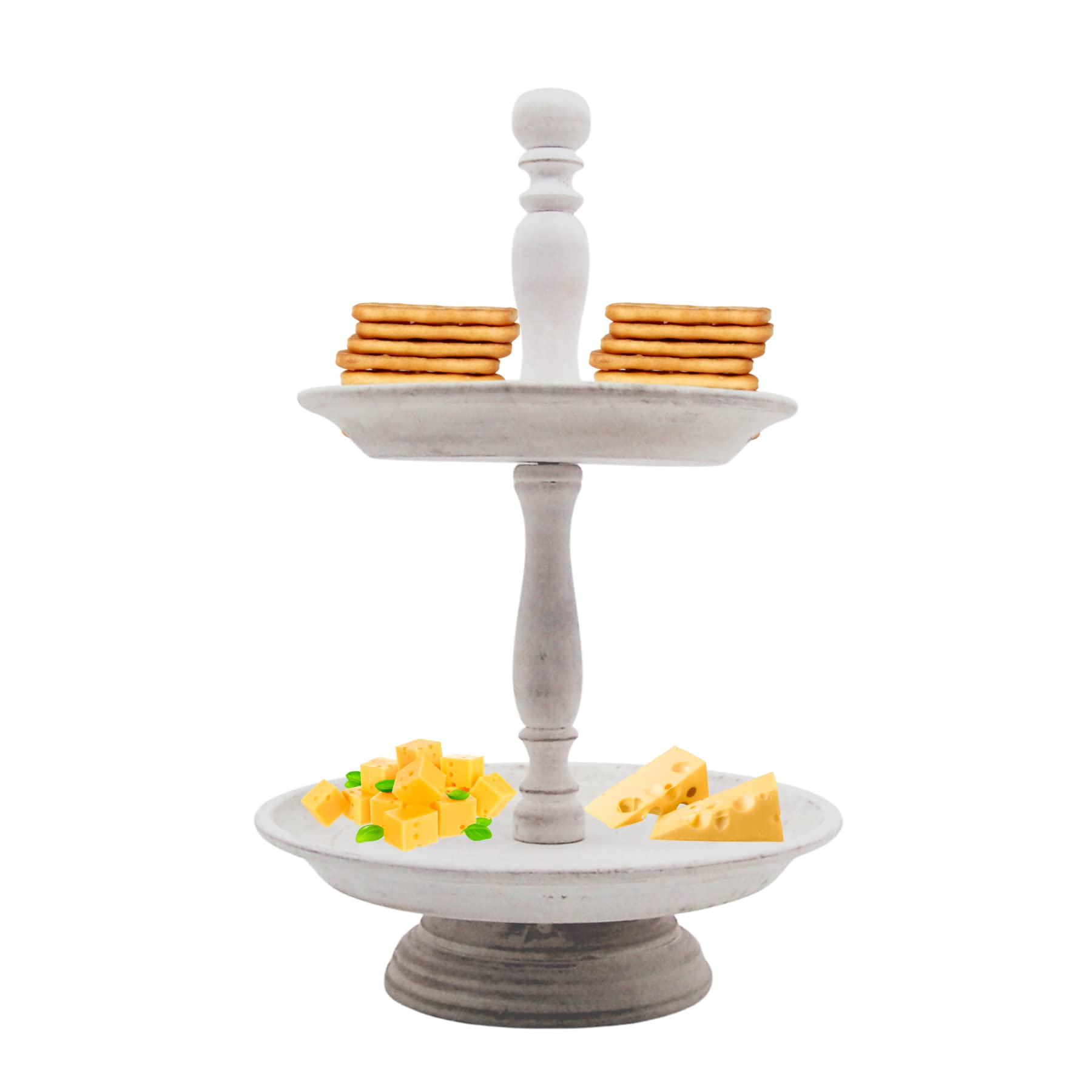 Whitewashed 2-Tier Round Wooden Riser - 11 Inch Rustic Farmhouse Decor for Dessert Display & Appetizer Stand | Perfect for Weddings, Parties & Home Decor