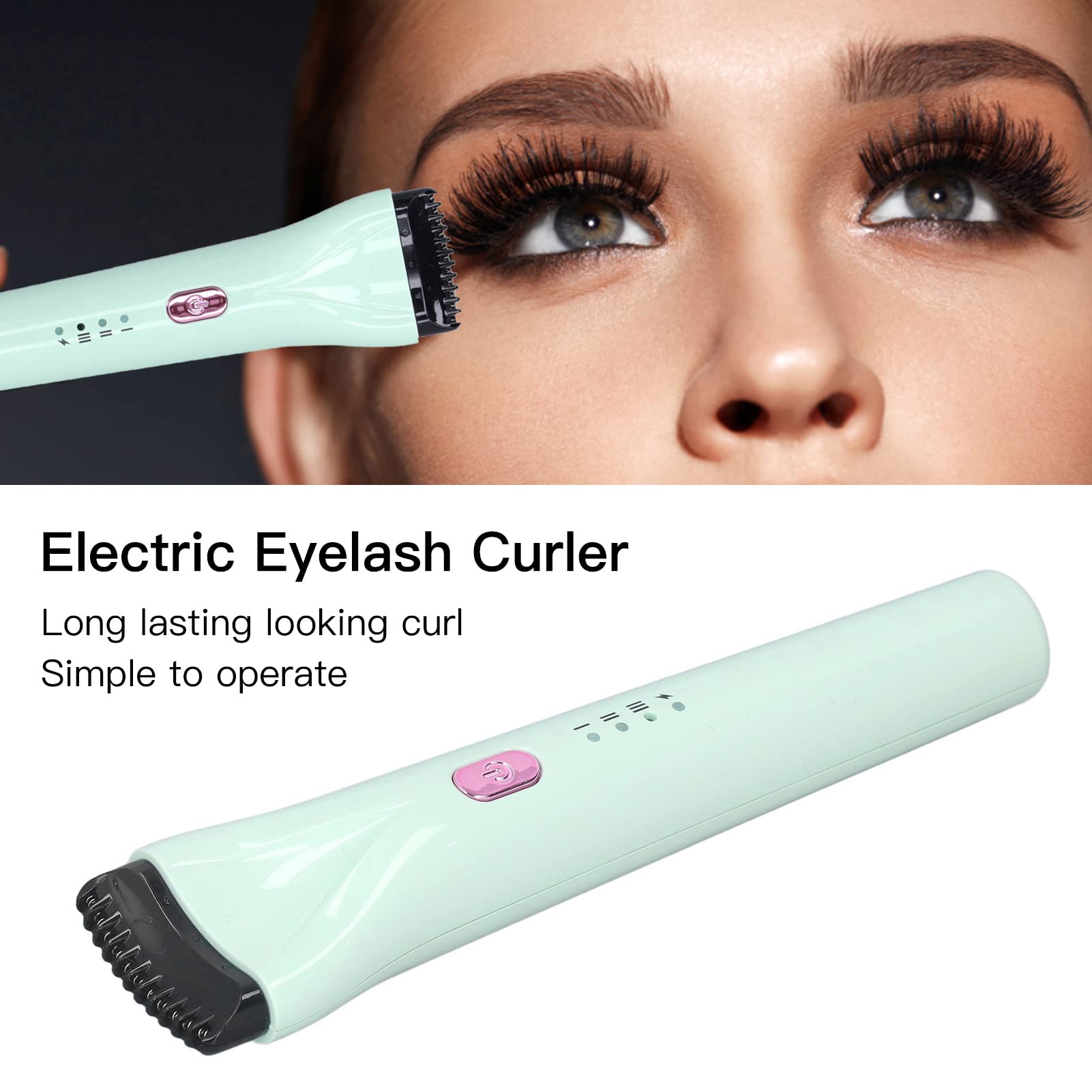 EXCLUZO Rechargeable Heated Electric Eyelash Curler - Curved Design for Perfect Lashes, Green Makeup Tool for Women | Great for Home, Travel & Professional Use