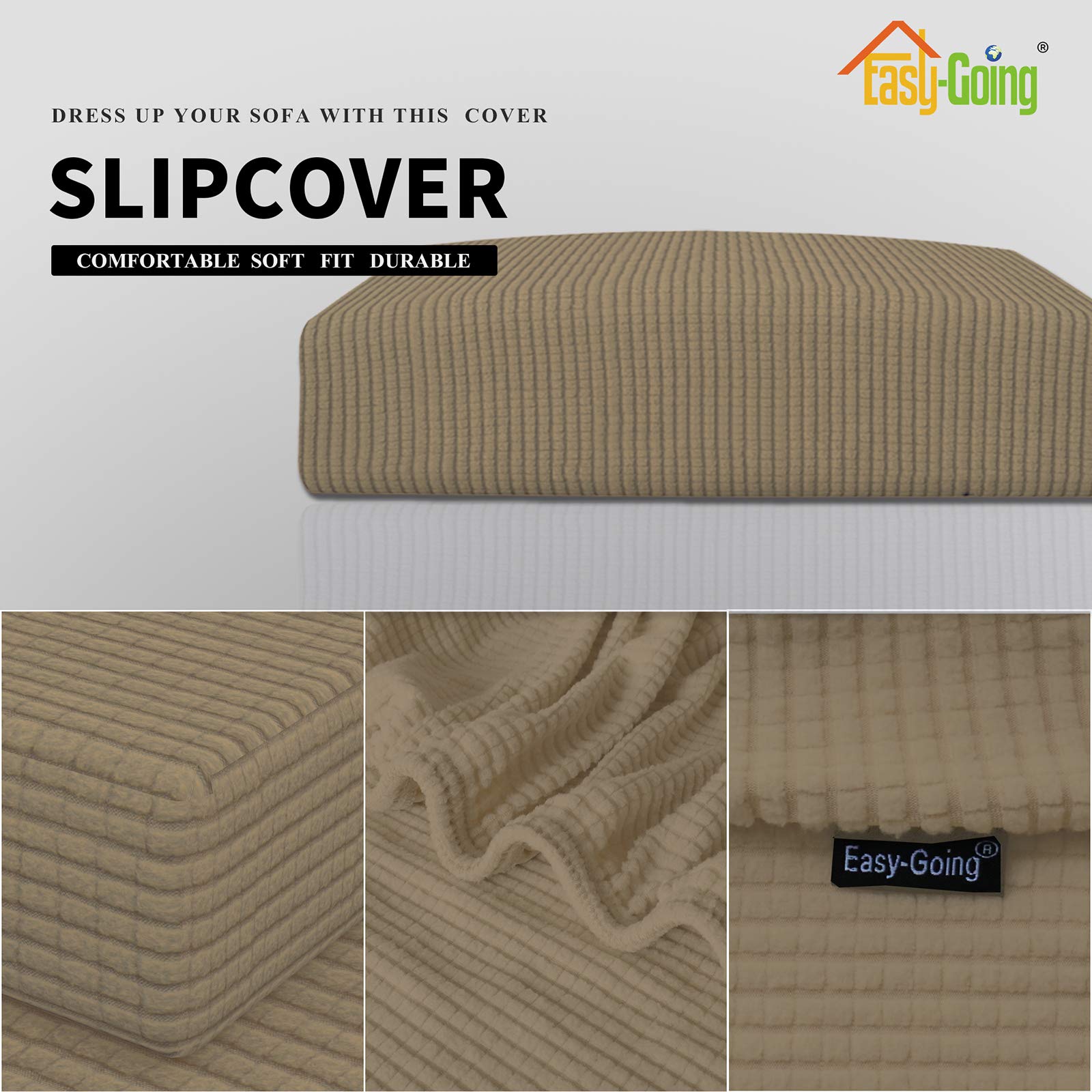 Stretch Loveseat Cushion Cover - Soft Elastic Sofa Slipcover Protector for Furniture (Tan) | Perfect for Living Room, Bedroom & Home Decor