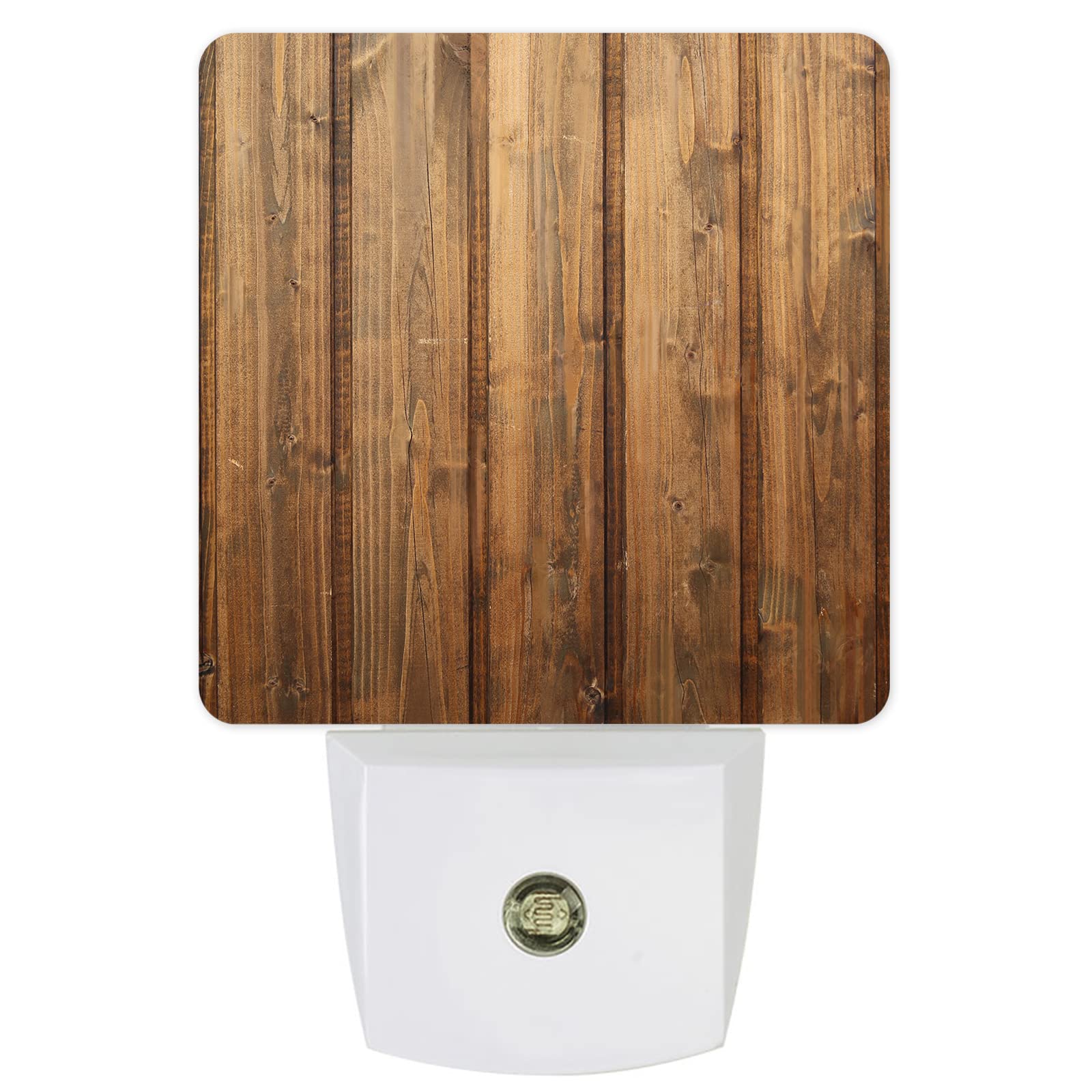 LED Night Light Plug-in with Auto Sensor - Farmhouse Retro Wood Grain for Bedroom, Bathroom