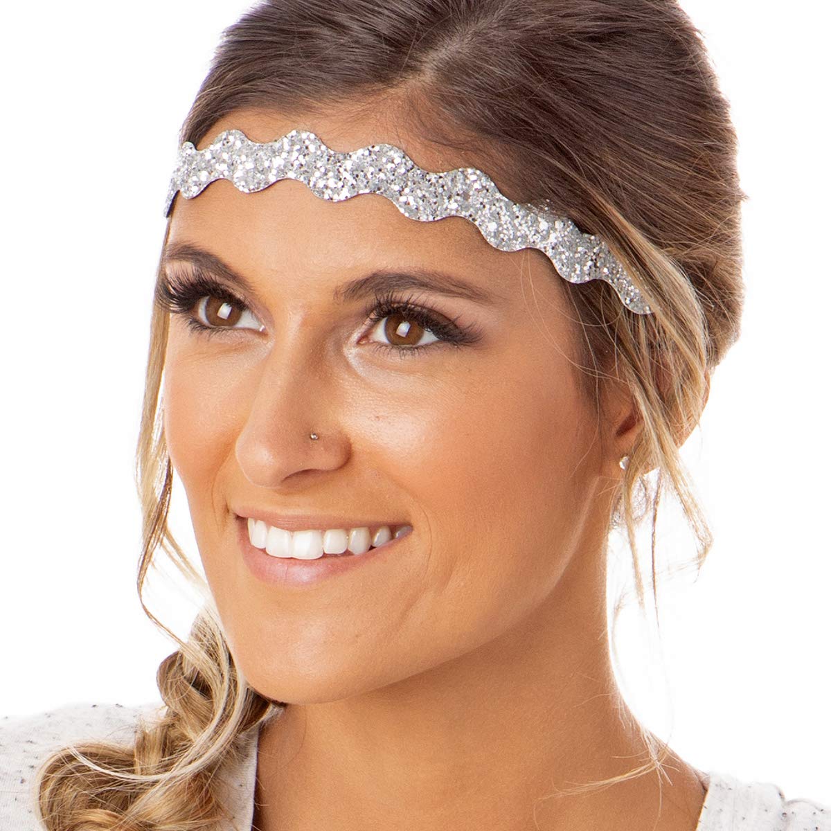 Hipsy Adjustable No Slip Bling Glitter & Fashion Printed Headbands for Women, Girls & Teens - Mixed 5-Pack (Red Multi) - Perfect for Sports, Workouts, School, and Everyday Fashion Accessories