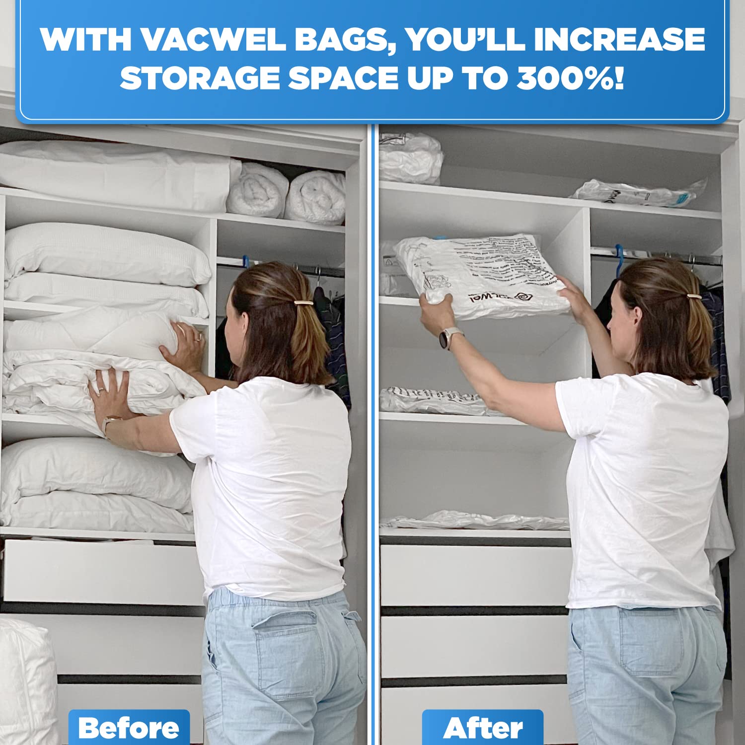 8-Pack Premium Vacuum Storage Bags for Clothes & Packing - 28