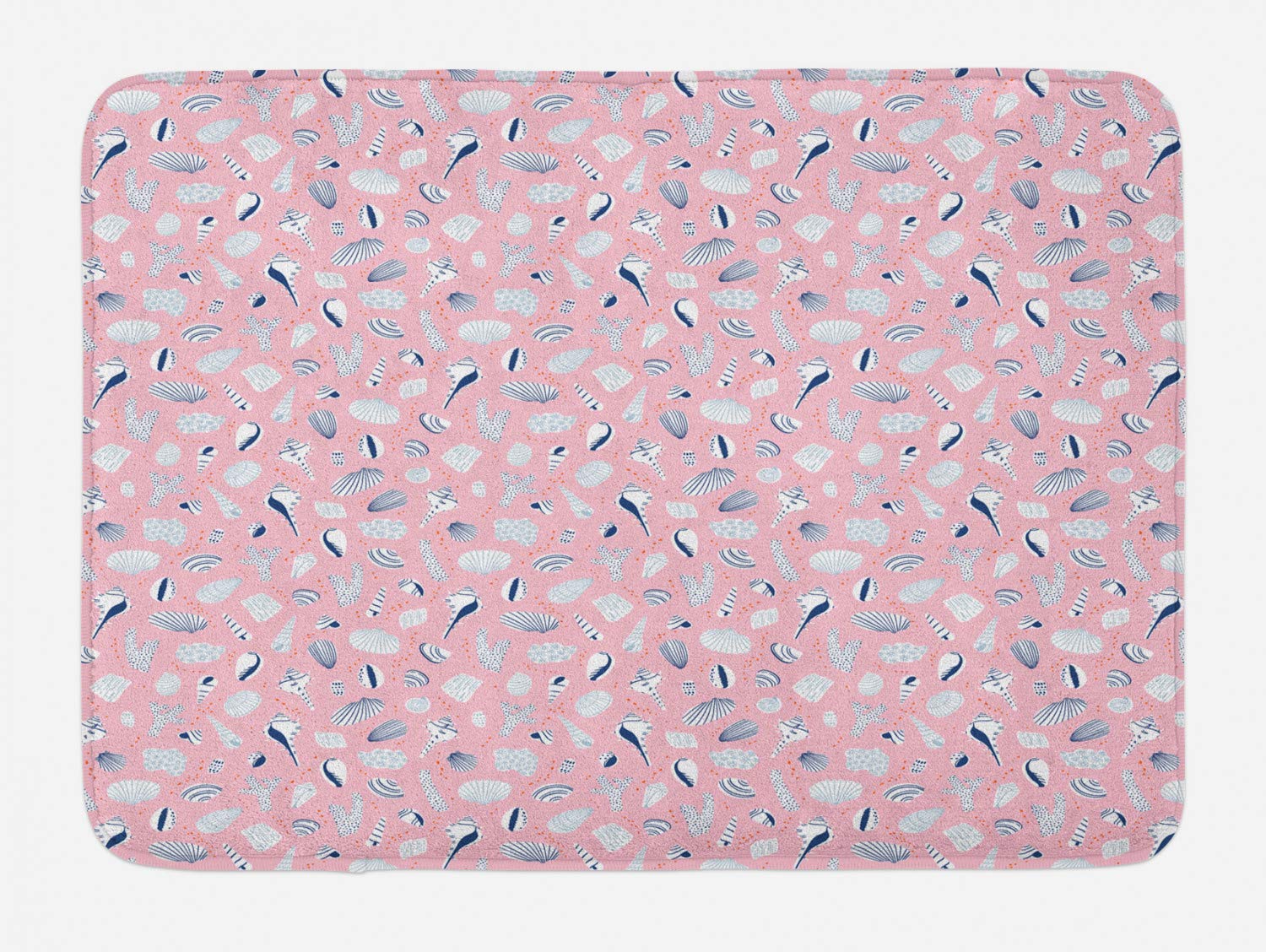 Ambesonne Non-Slip Plush Bath Mat - Nautical Sea Shells & Ocean Marine Life Doodle Design in Pastel Pink & Blue, 30.2