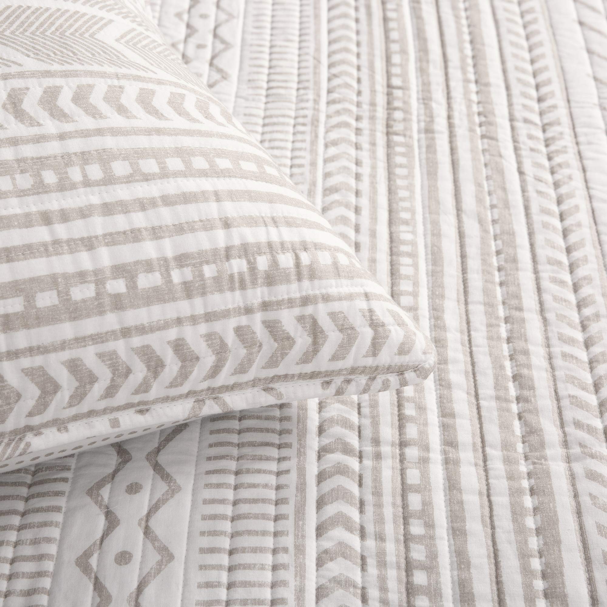 Lush Decor Hygge Quilt Set King - Taupe & White for Cozy Bedroom