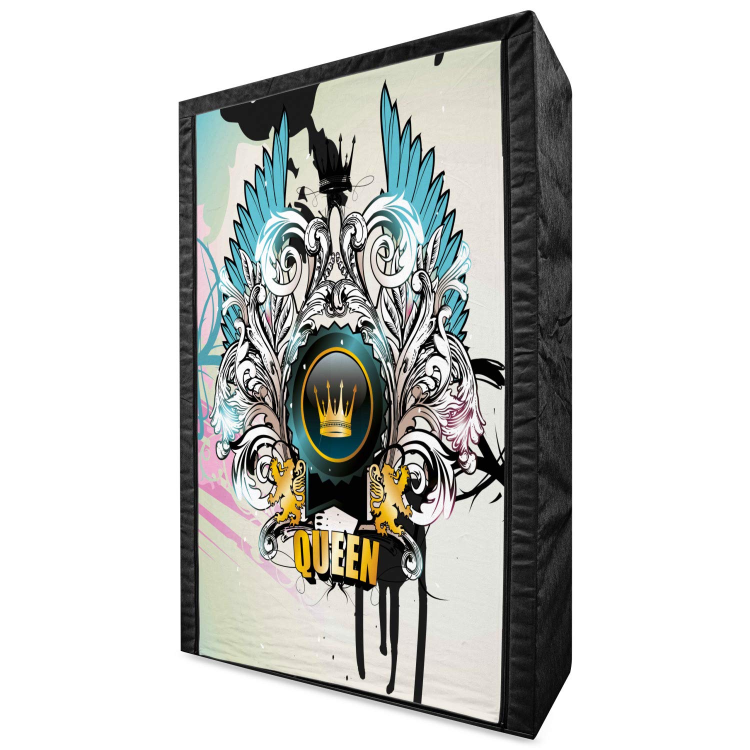 Ambesonne Queen Size Portable Fabric Wardrobe with Crown Wings & Victorian Floral Design - 42.5