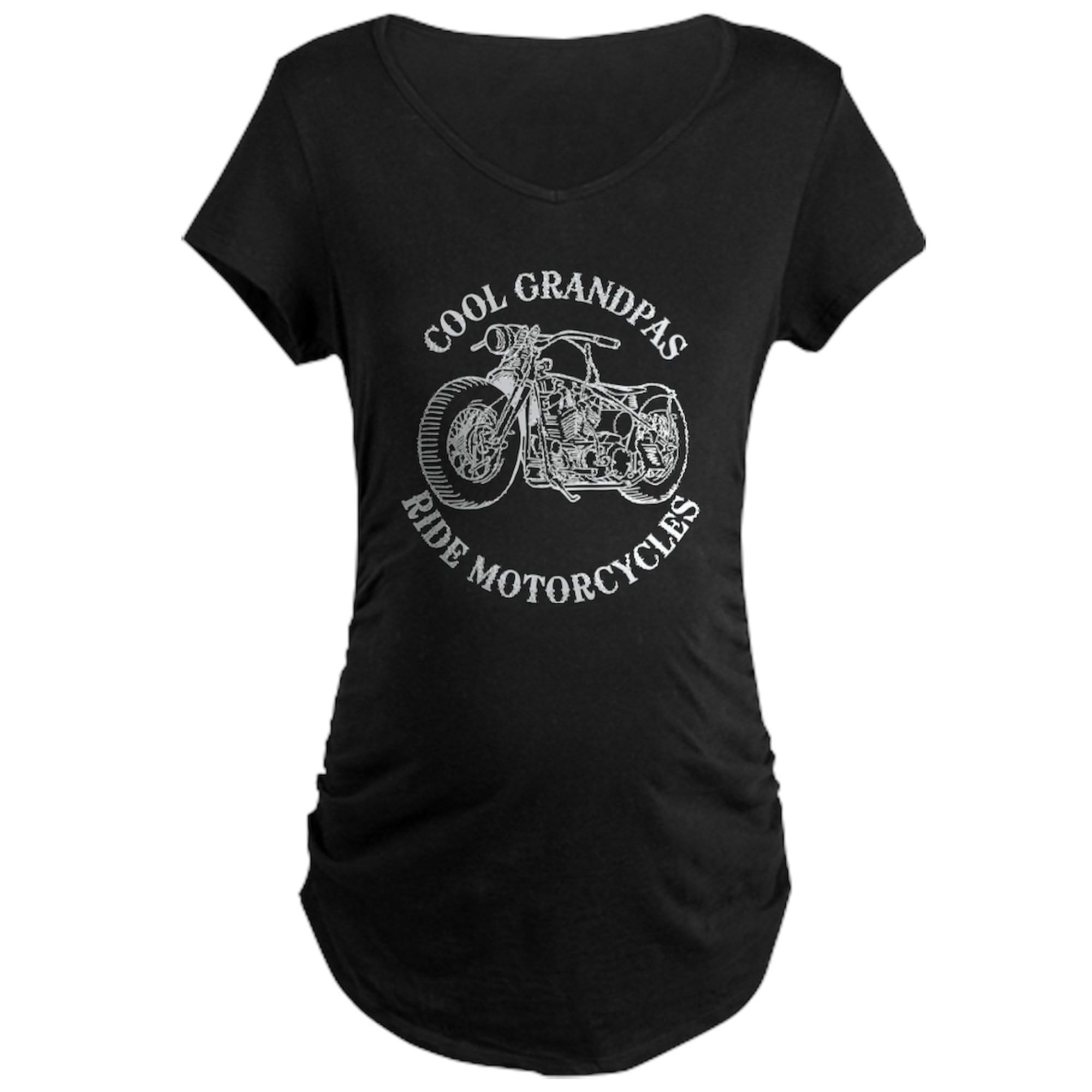 Cool Grandpas Ride Motorcycles Maternity T-Shirt for Women - Stretchy Ruched Side Design - Perfect for Pregnancy Photos, Baby Showers & Casual Wear