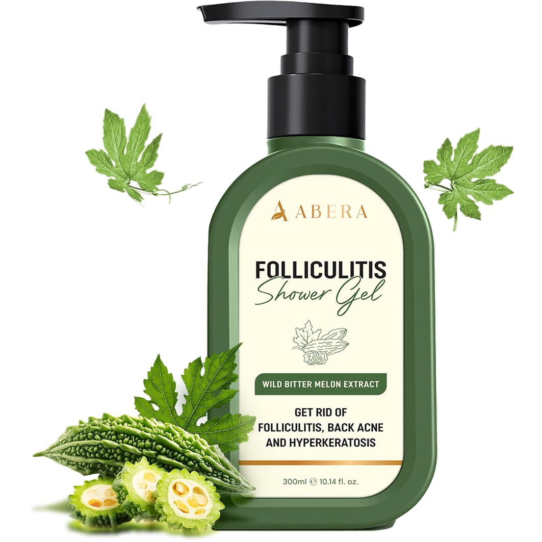 ABERA Folliculitis Shower Gel for Men & Women - BHA Body Wash with Wild Bitter Melon & Tea Tree Oil | Reduces Back Acne & Hyperkeratosis | Safe for All Skin Types (10.14 Fl Oz) | Ideal for Sensitive Skin, Body Acne Treatment & Daily Cleansing