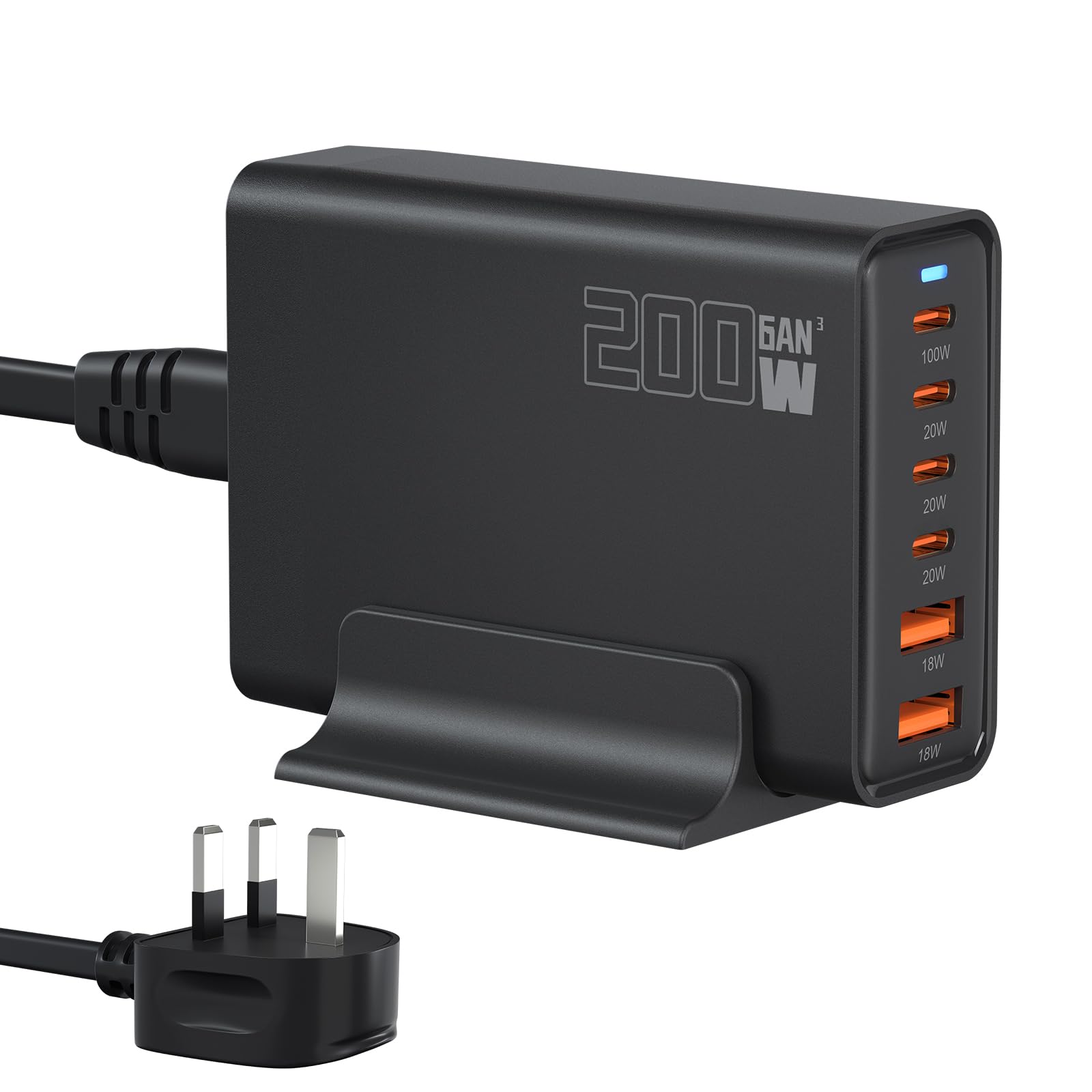 200W USB C Fast Charger Plug, 6-Port GaN III Charging Station with PD 100W/65W/44W/20W & QC 18W - Compatible with MacBook Pro/Air, Dell XPS, iPhone 15/14/13, iPad, Steam Deck - Perfect for Home, Office & Travel Charging Multiple Devices Simultaneously