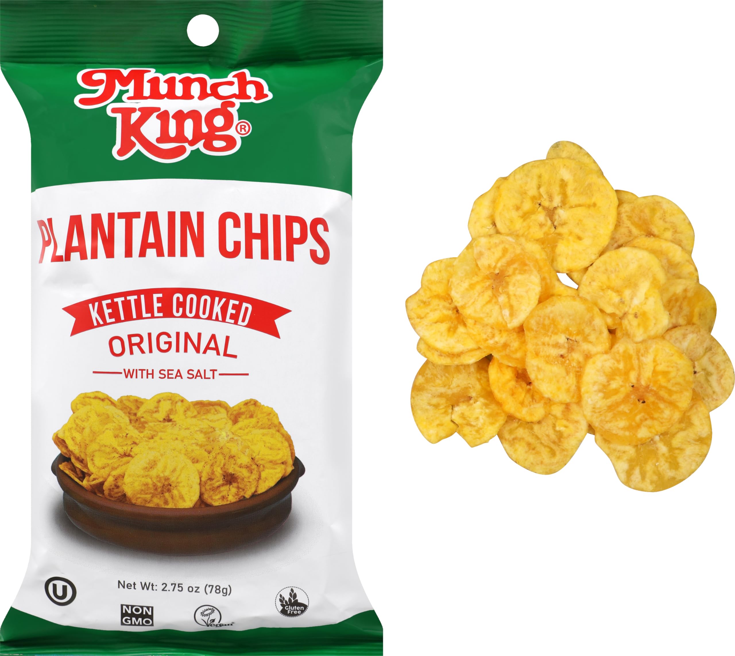 Munch King Plantain Chips - Gluten Free, Non-GMO, Vegan Snacks - 2.75 oz Bags (Pack of 6) - Perfect for School Lunches, Office Snacks & On-the-Go Energy