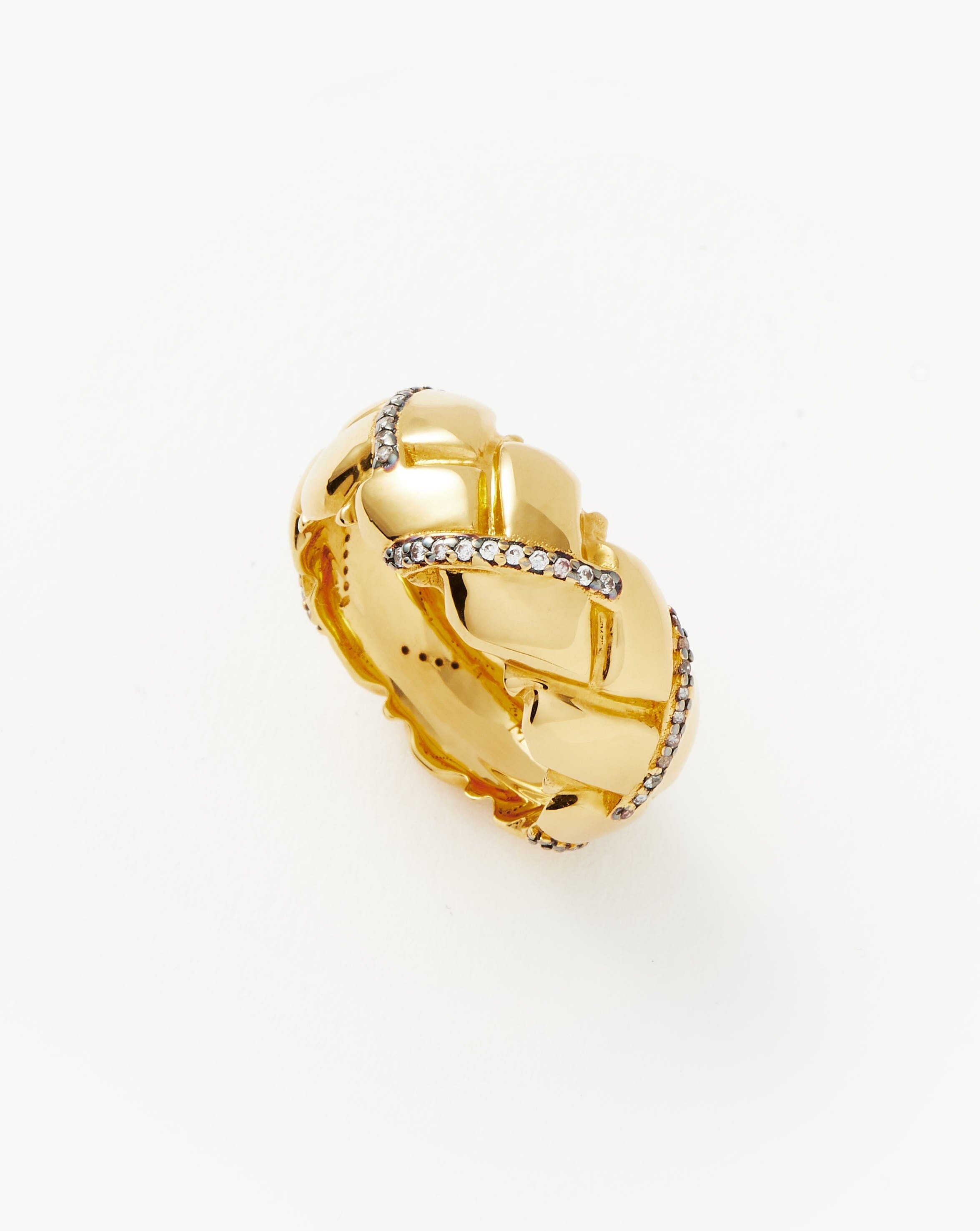 Lucy Williams Chunky Pavé Waffle Ring - 18k Gold Plated Cubic Zirconia Stackable Statement Ring for Women | Perfect for Everyday Wear, Date Nights & Special Occasions