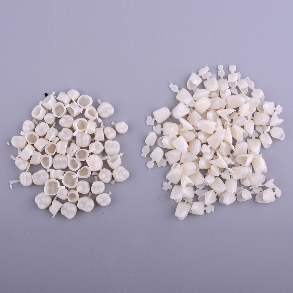 100pcs Dental Temporary Crown Veneers Material - Anterior Front & Back Molar Teeth for Dental Restoration, Emergency Tooth Repair - Perfect for Dentists, Dental Clinics & Home Dental Kits