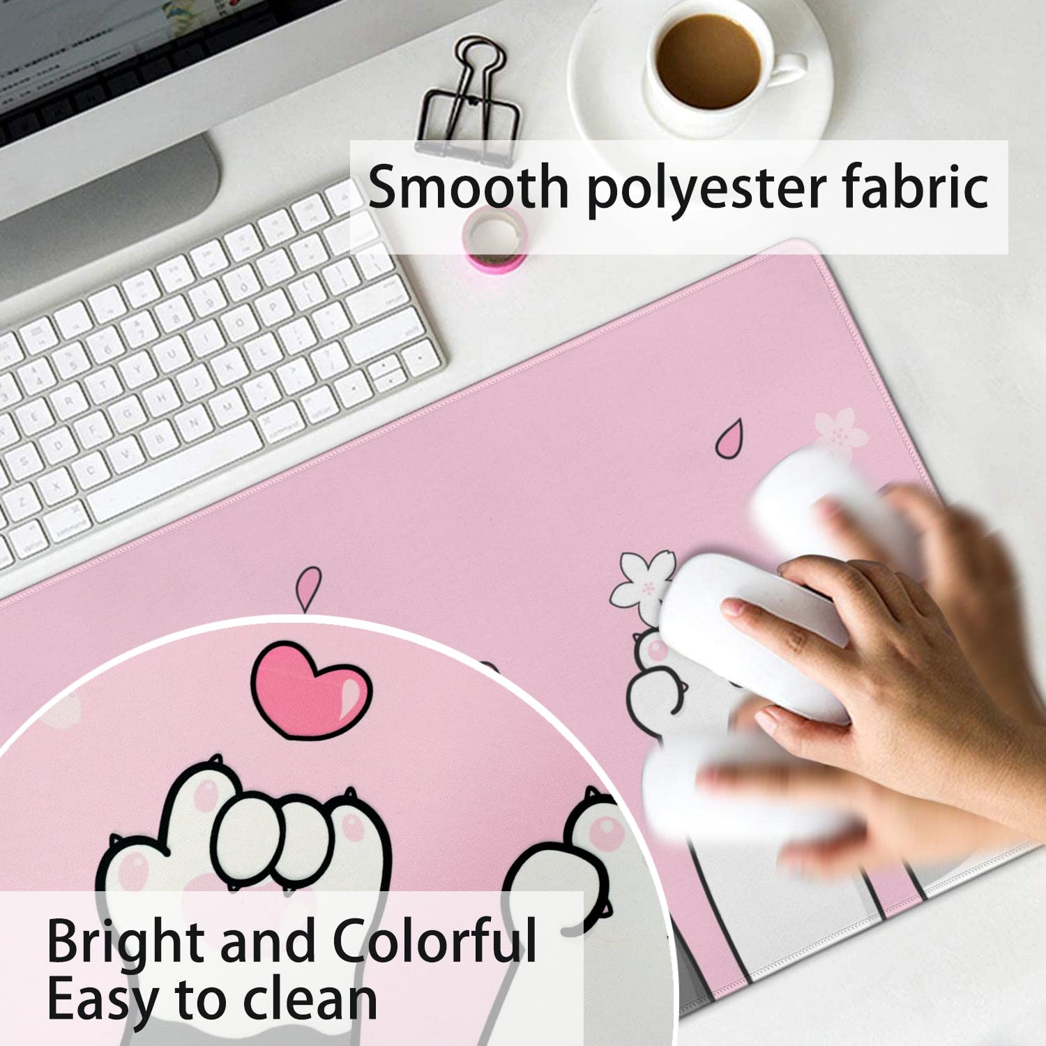 Cute Cat Paw Gaming Mouse Pad - Extra Large Pink Sakura Cherry Blossom Design (31.5
