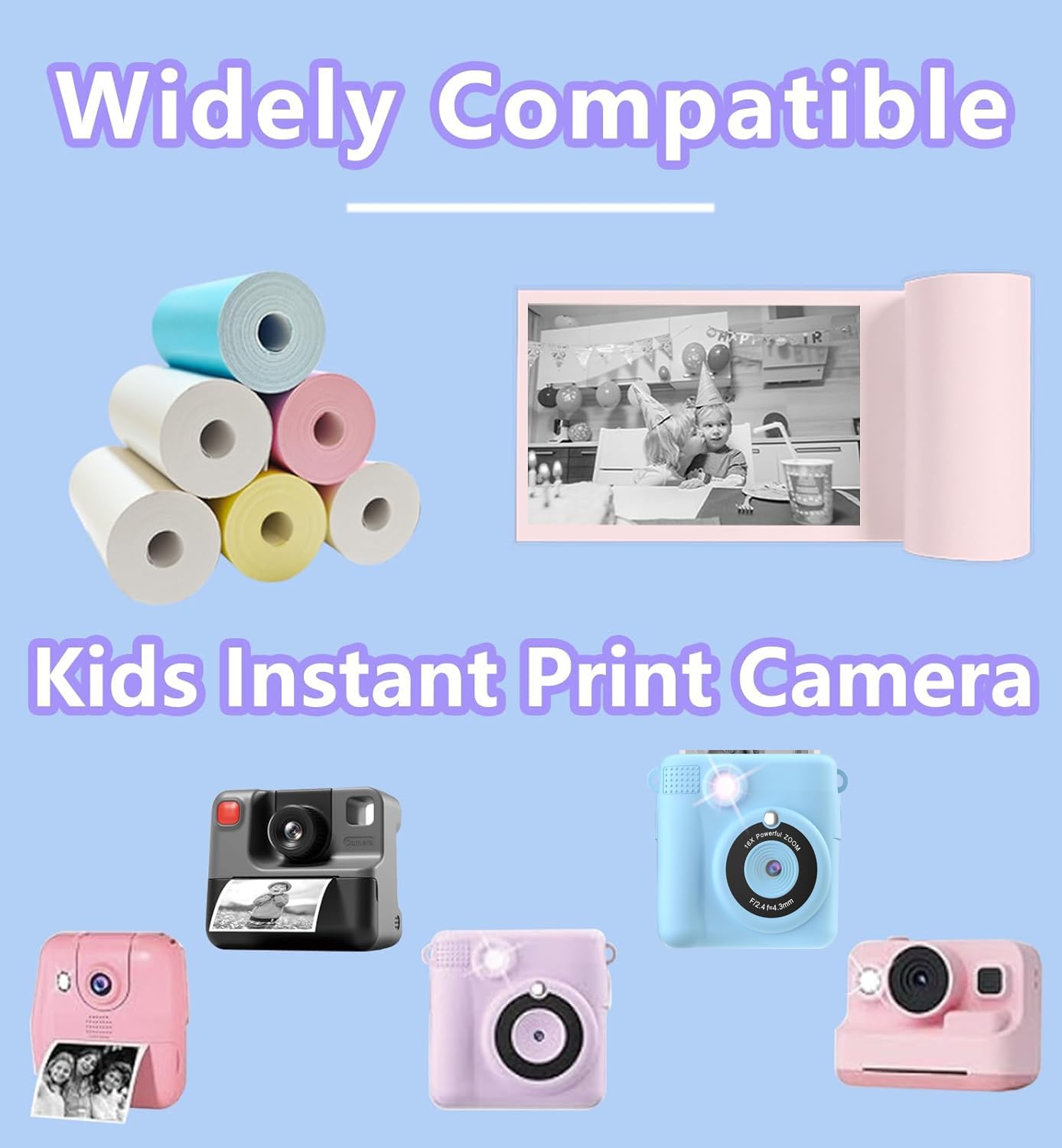 6 Roll Kids Instant Print Camera Paper - HD Thermal Printer Paper Refill for Children's Camera (White) | Perfect for Birthday Parties, School Projects & DIY Photo Fun