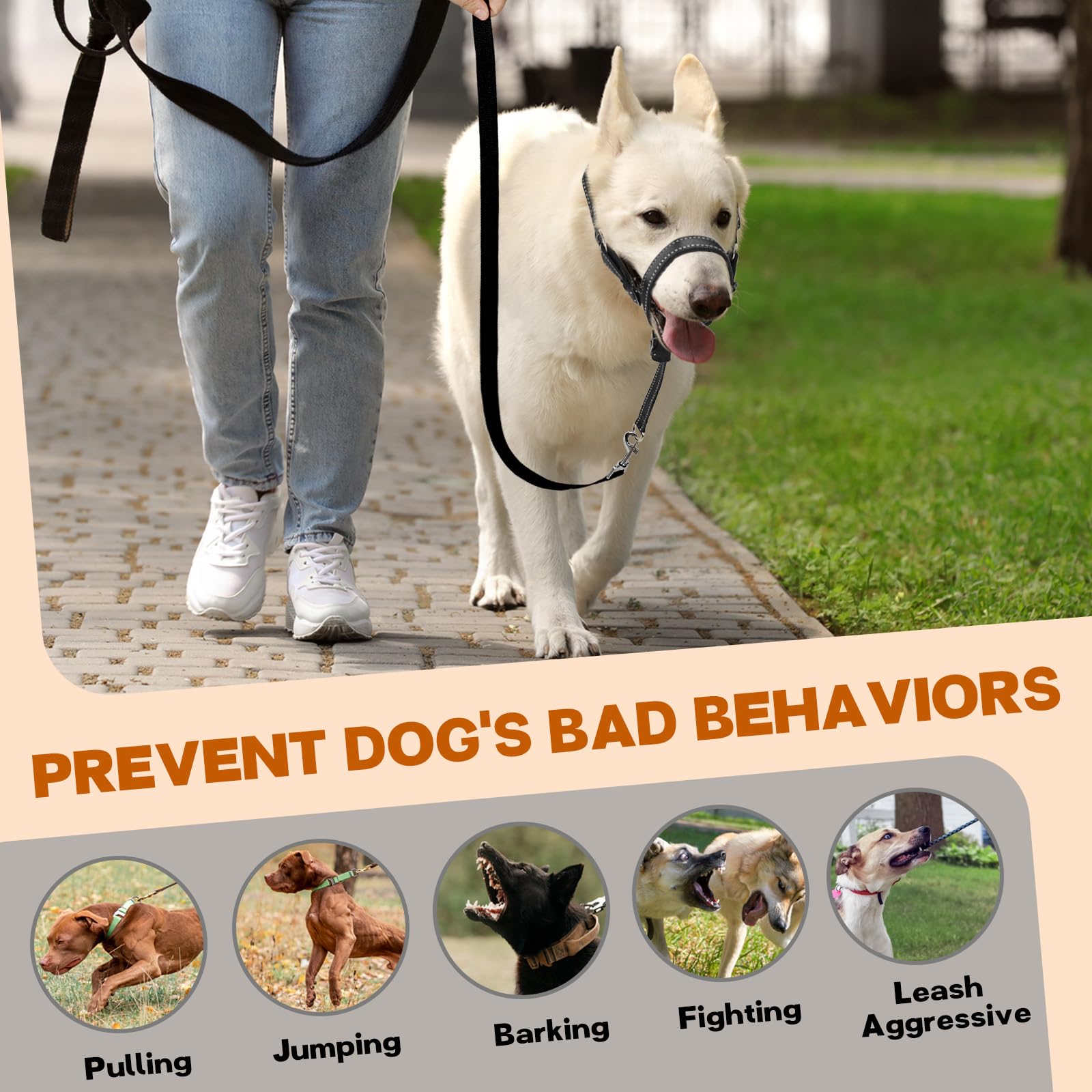 No Pull Gentle Leader Soft Padded Dog Head Halter Collar - Adjustable Pet Training Leash for Small Medium Large Dogs - Reflective Walking Aid for Better Control (Black) - Perfect for Daily Walks, Obedience Training & Behavioral Correction