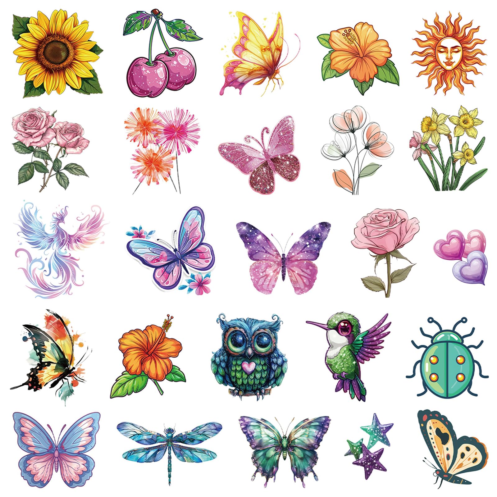 Glitter Temporary Tattoos for Girls - 10 Sheets with Flowers, Birds, Butterflies & Hearts | Kids Birthday Party Supplies, Gifts & Decorations | Perfect for Birthday Parties, Festivals, Themed Events & DIY Crafts