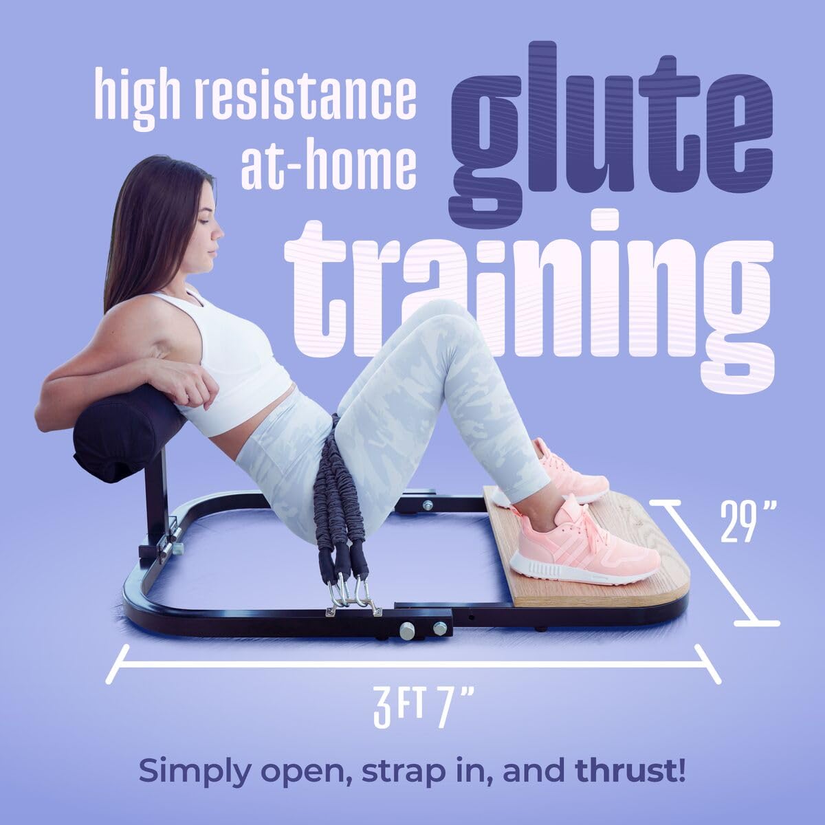 BootySprout Hip Thrust Machine for Glute Workouts - Adjustable Home Gym Equipment with 45, 90 & 135 Lbs Resistance Bands - Perfect for Strength Training, Booty Building & Home Fitness Routines