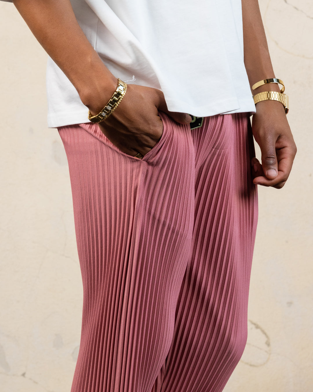 404 Harbour Plisse Pants for Women - Soft Pink High Waisted Wide Leg Palazzo Pants - Comfortable Stretchy Lounge Pants for Yoga, Travel and Casual Wear