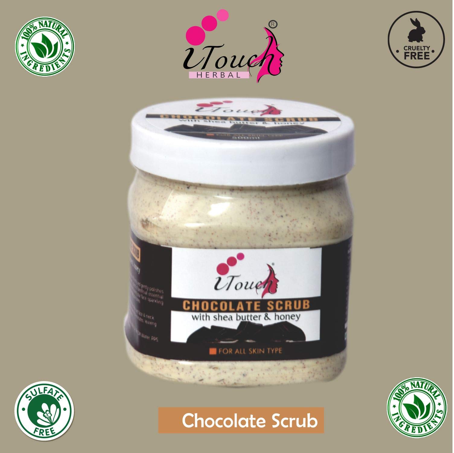 Organic Herbal Chocolate Scrub 500ml - Natural Face & Body Exfoliator, SLS & Paraben Free - Spa Quality Skincare for Glowing Skin at Home
