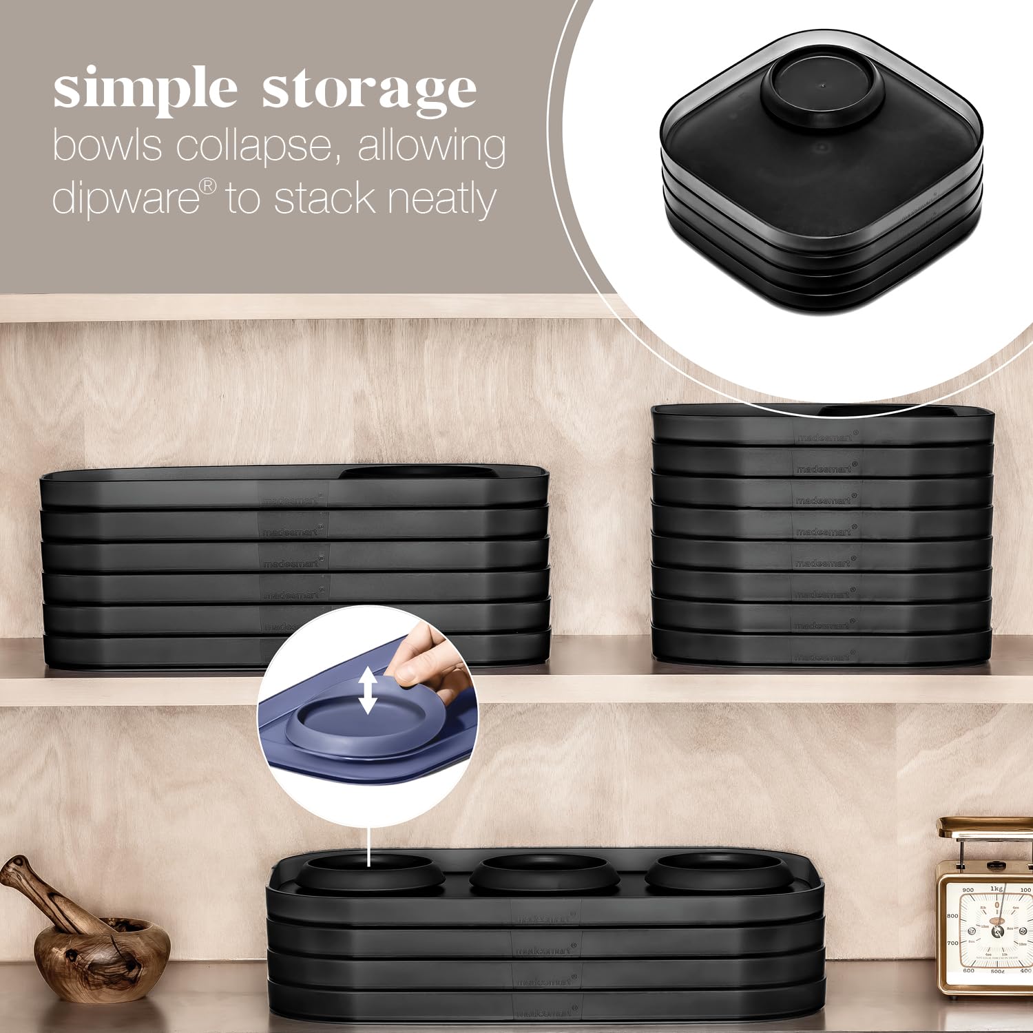 madesmart Dipware Small Serving Tray with Collapsible Removable Dip Bowl - Reusable Multipurpose Appetizer Tray for Snacks, Chips & Dips - Perfect for Parties, Picnics & Entertaining - Translucent Carbon Design