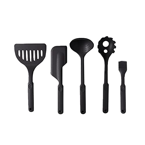 DRGRG 5-Piece Silicone Spatula Set - Non-Stick, Heat-Resistant Kitchen Utensils for Cooking & Baking - Includes Slotted Turner & Spoon (Black) - Perfect for Flipping Pancakes, Scrambled Eggs & Baking Cookies