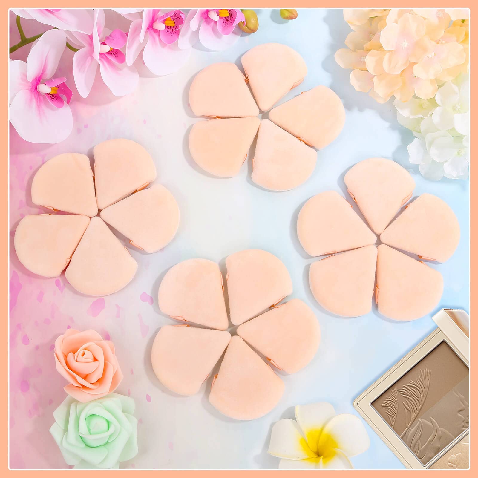 Thrilez 20pcs Triangle Makeup Powder Puffs - Soft Loose & Pressed Powder Applicators for Face & Eye Setting - Premium Beige Cosmetic Sponge Puffs for Flawless Makeup Application - Perfect for Daily Use, Travel & Professional Makeup Kits