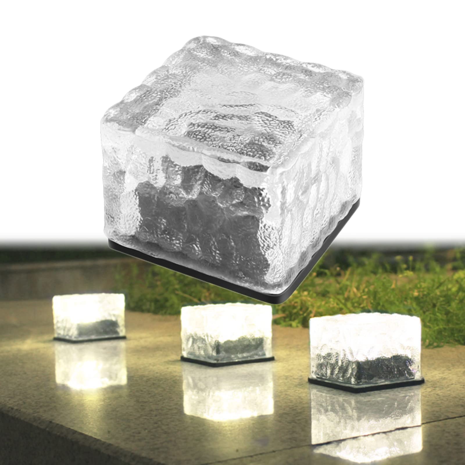 Solar Brick Lights Outdoor - IP68 Waterproof Solar Ice Cube Landscape Lights for Garden, Patio, Yard, Lawn - White LED Decorative Lighting for Festivals, Pathways & Nighttime Ambience