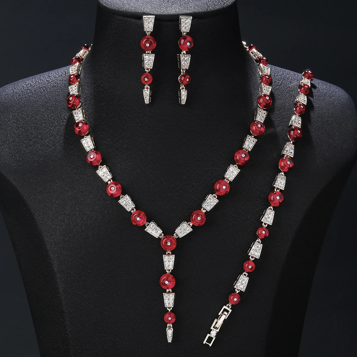 3 PCS Cubic Zirconia Imitation Chalcedony Jewelry Set for Women - Necklace, Earrings & Bracelet | Elegant Party Jewelry & Costume Accessories | Perfect for Weddings, Prom & Evening Events