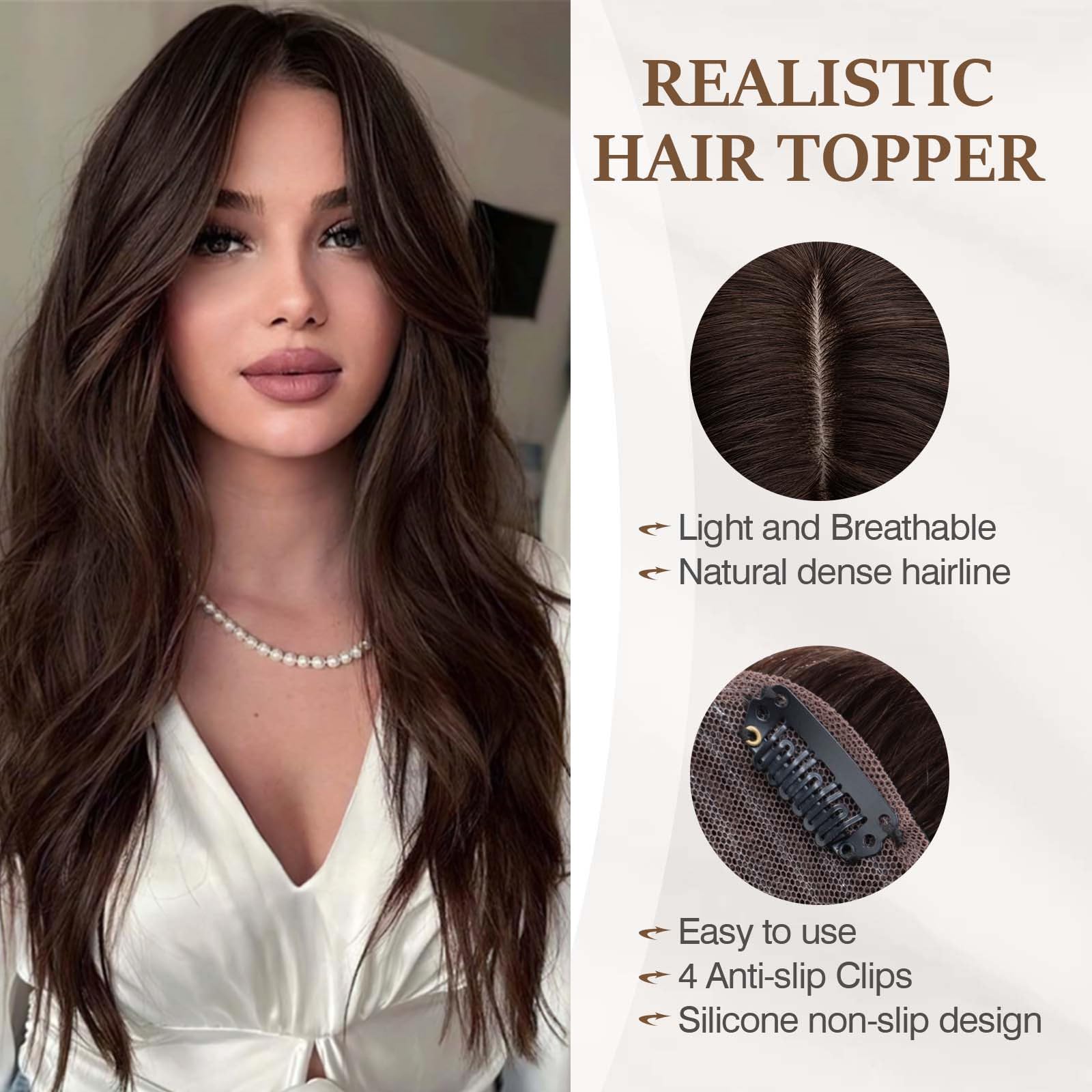 100% Human Hair Toppers for Women - 18 Inch Remy Clip-In Hair Topper with Silk Base for Thinning Hair - Dark Brown (#2) | Perfect for Daily Wear, Special Occasions & Hair Loss Solutions