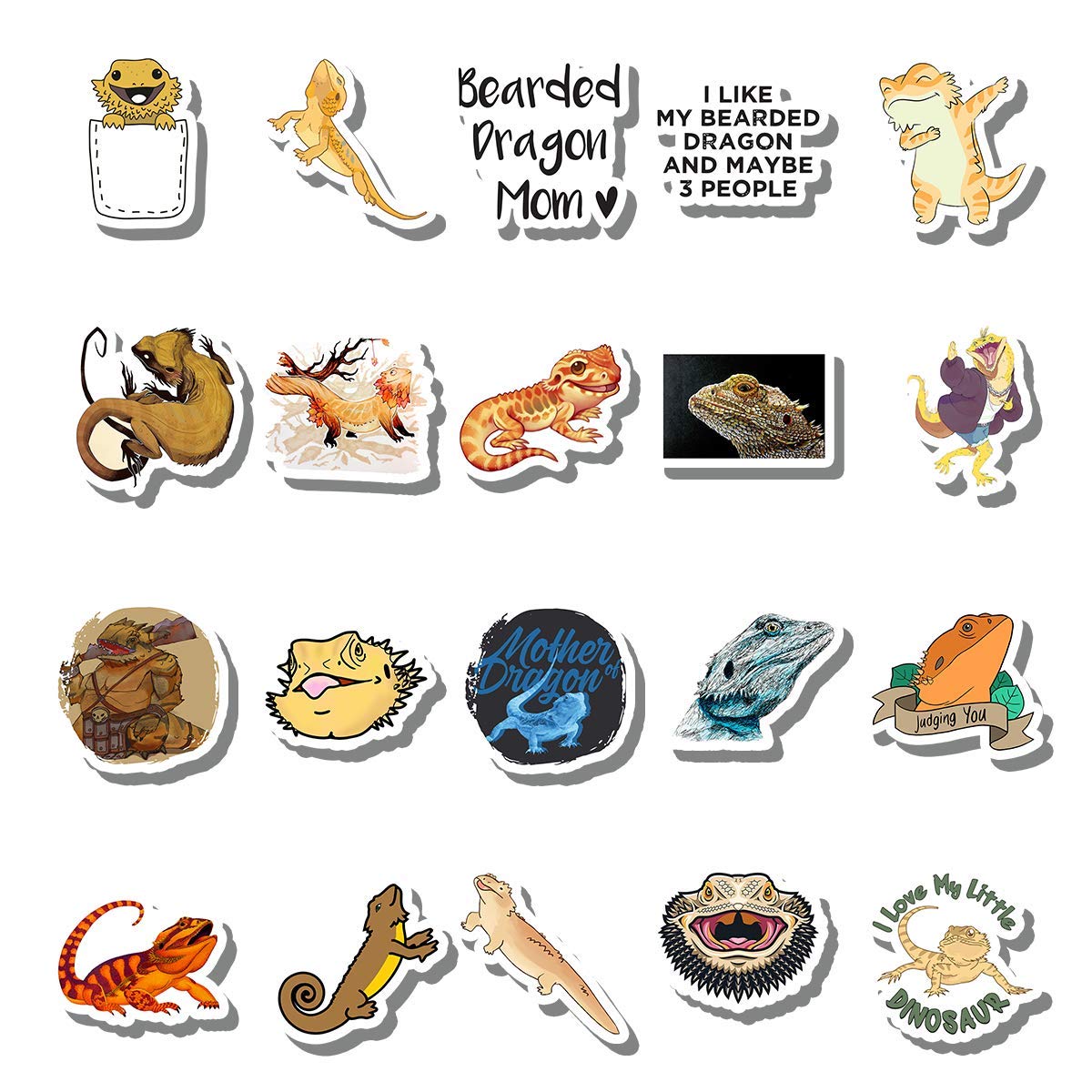 20 PCS Colorful Waterproof Vinyl Stickers - Bearded Dragon Aesthetic Decals for Water Bottles, Laptops, Luggage, Skateboards & DIY Scrapbooking | Durable Adhesive for Kids & Adults Decor