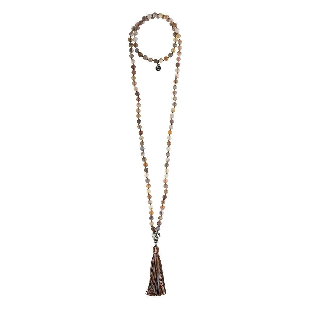 Botswana Agate Gemstone Mala Beads - 108 Healing Prayer Beads for Meditation, Yoga & Spiritual Balance | Natural Stone Buddhist & Hindu Mala Necklace