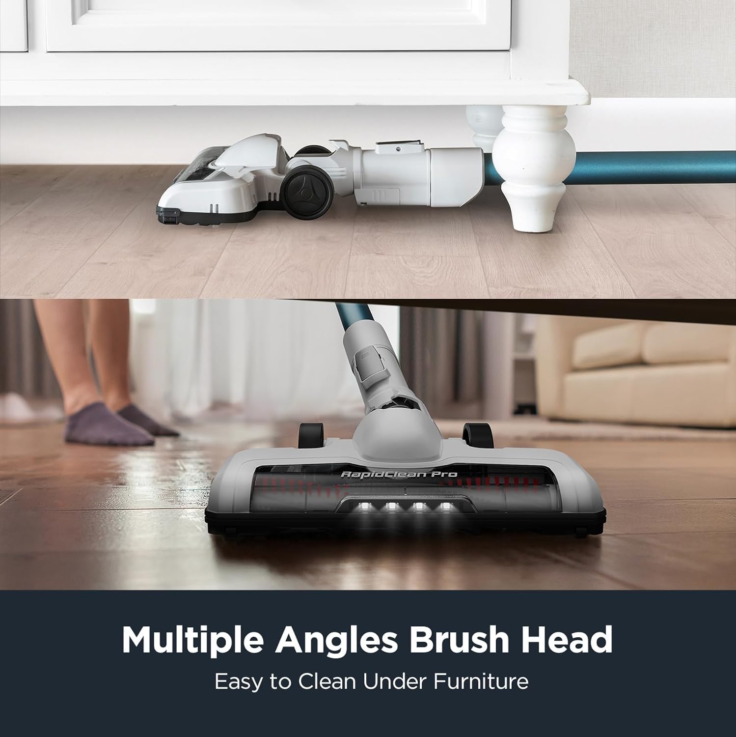 EUREKA RapidClean Pro Cordless Vacuum Cleaner for Hard Floors - Lightweight Stick Vacuum with LED Headlights, 2-in-1 Handheld & Stick Vacuum, Powerful Suction, Blue (NEC280TLC) - Perfect for Pet Hair, Hardwood Floors & Quick Cleanups