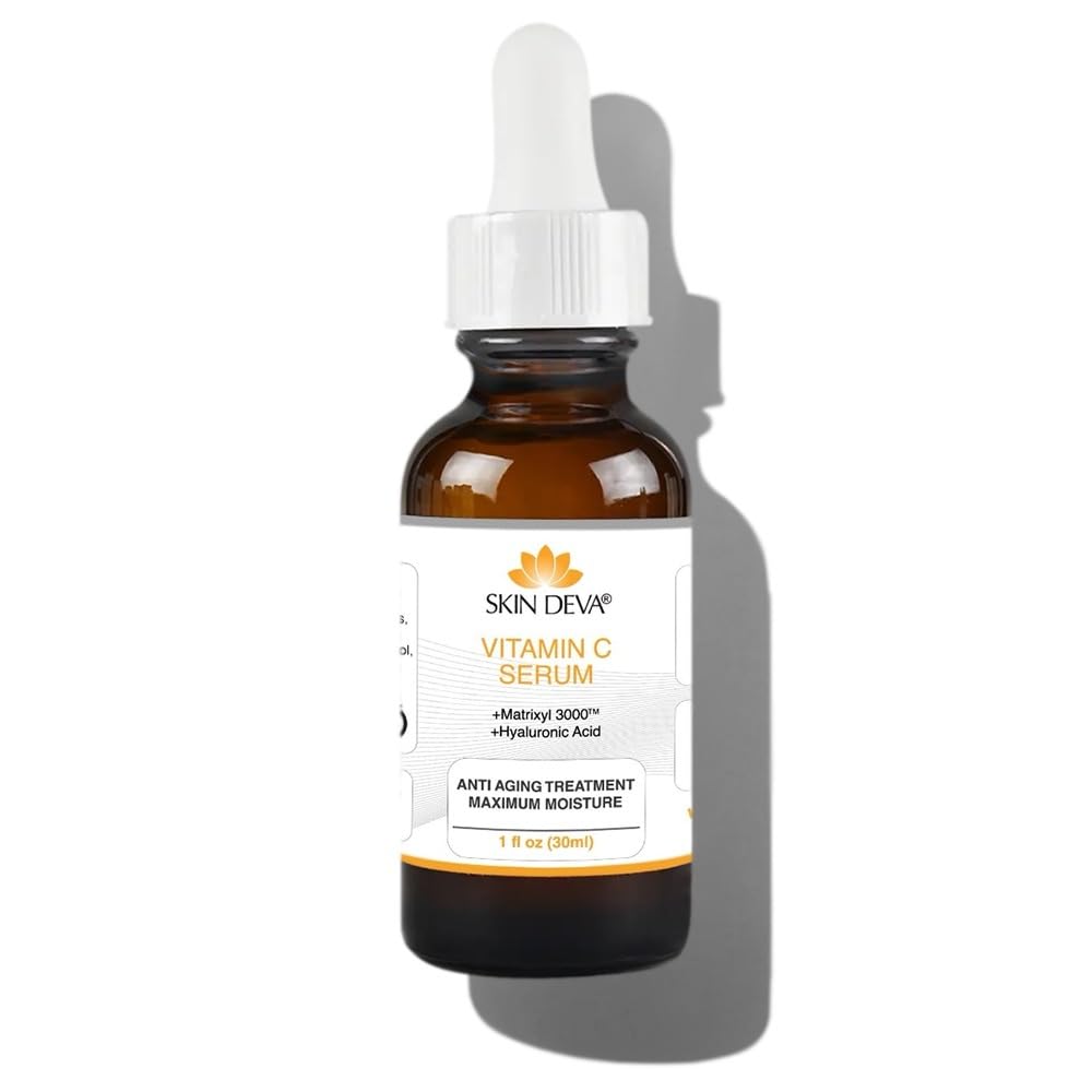 SKIN DEVA Vitamin C & Hyaluronic Acid Serum with Matrixyl 3000 - 1 oz Anti-Aging Face Serum for Dark Spot Correction, Wrinkle Reduction & Collagen Boost | Brightening Treatment for Dull Skin, Day & Night Use