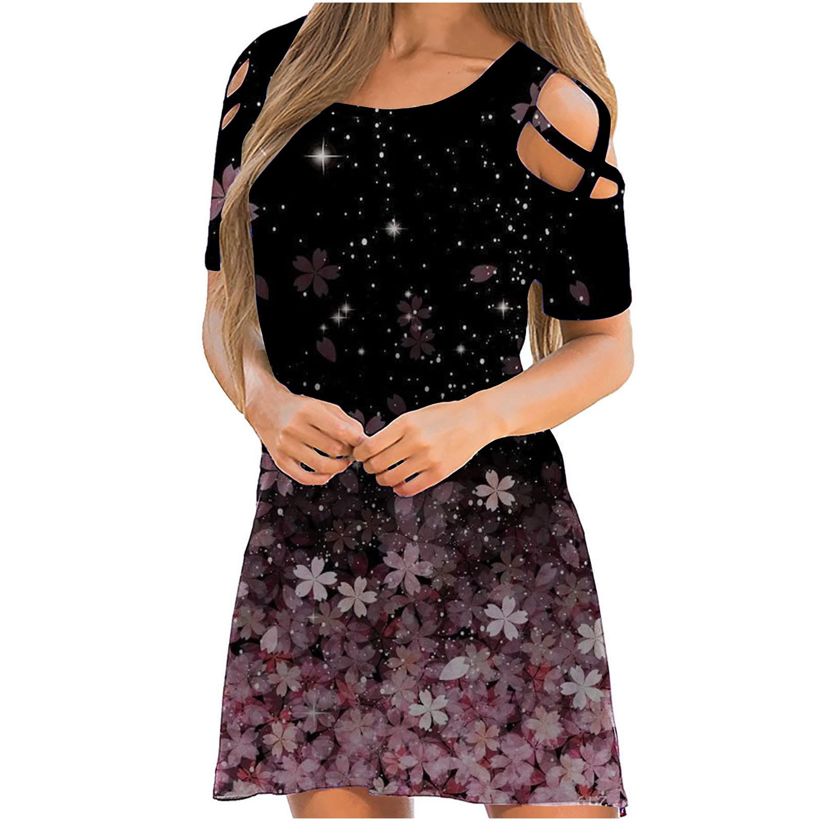 Women's Floral Summer T-Shirt Dress - Casual Short Sleeve Loose Fit Mini Beach Dress for Vacation, Pool Party & Outdoor Activities