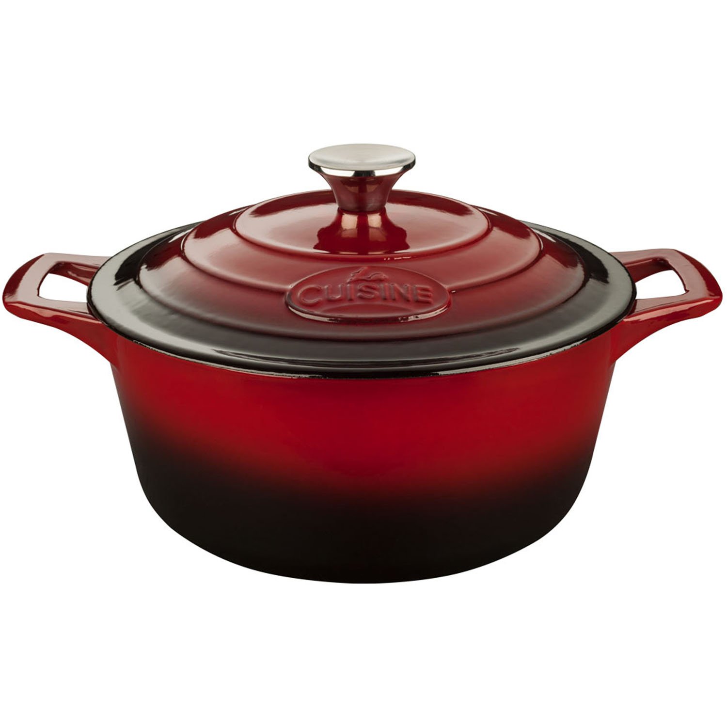 La Cuisine 3.7 Qt Red Round Enameled Cast Iron Dutch Oven - Perfect for Braising, Stewing & Baking - Stovetop to Oven Safe Casserole Dish for Soups, Bread & Roasts