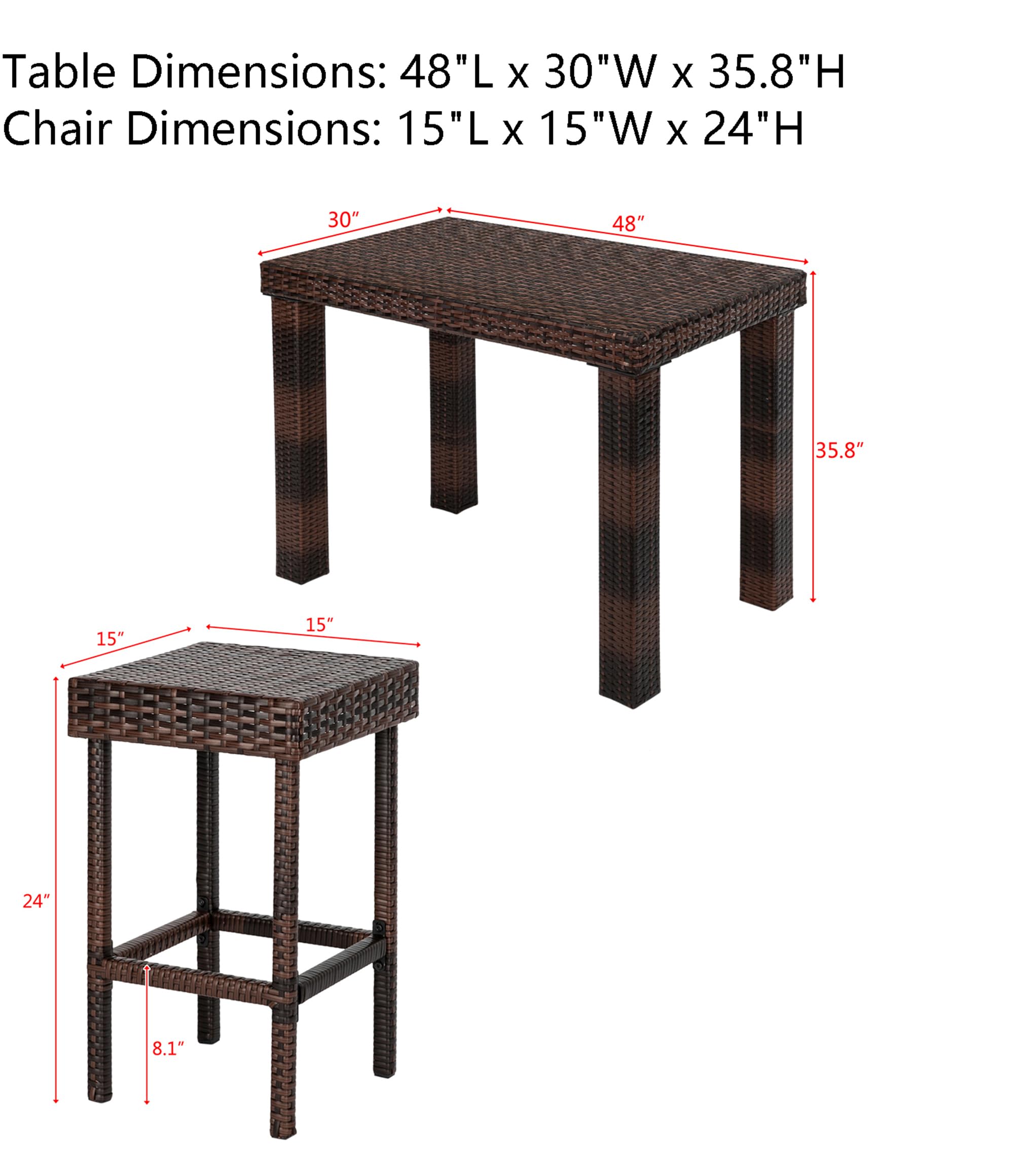 Henf 5-Piece Rattan Dining Set - Outdoor Wicker Bar Table with 4 Stools for Patio, Backyard, Porch, Garden & Poolside | Weather-Resistant Furniture for Outdoor Entertaining, BBQ Parties & Relaxing