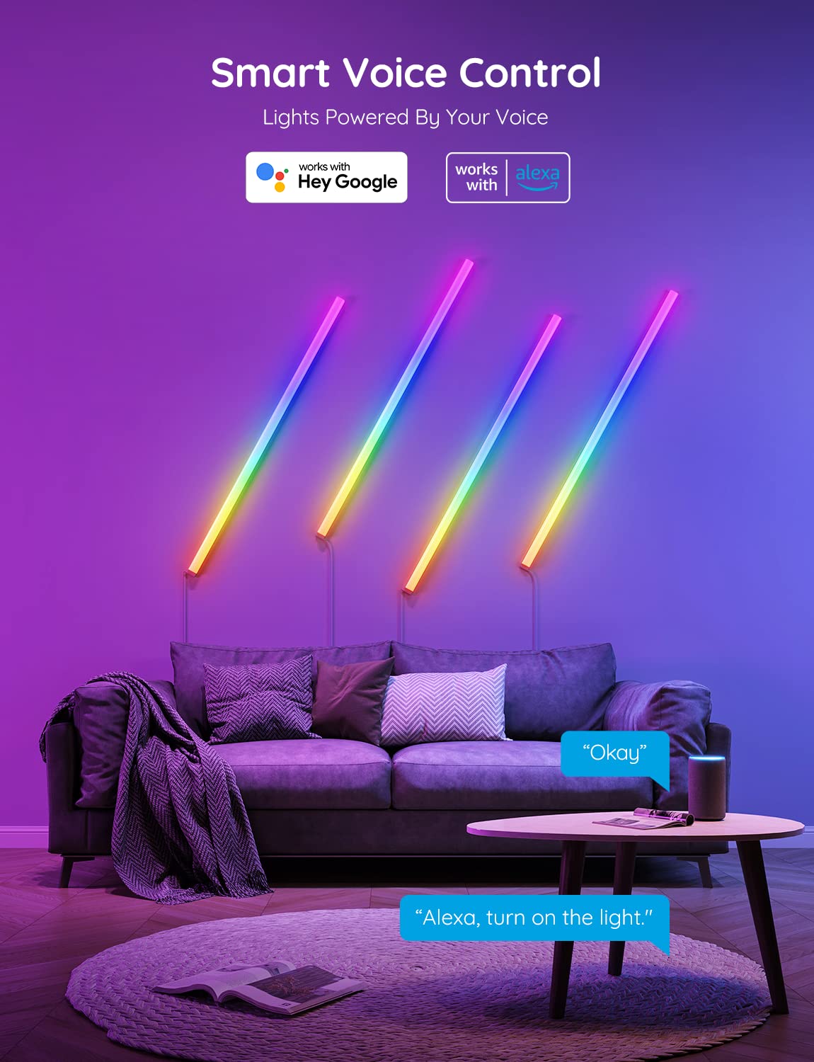 Govee Glide RGBIC Smart LED Wall Lights - 2 Panels Set (3 Sections Each) with Alexa & Google Assistant, Gaming Room & Bedroom Lighting for Ambient & Decorative Mood