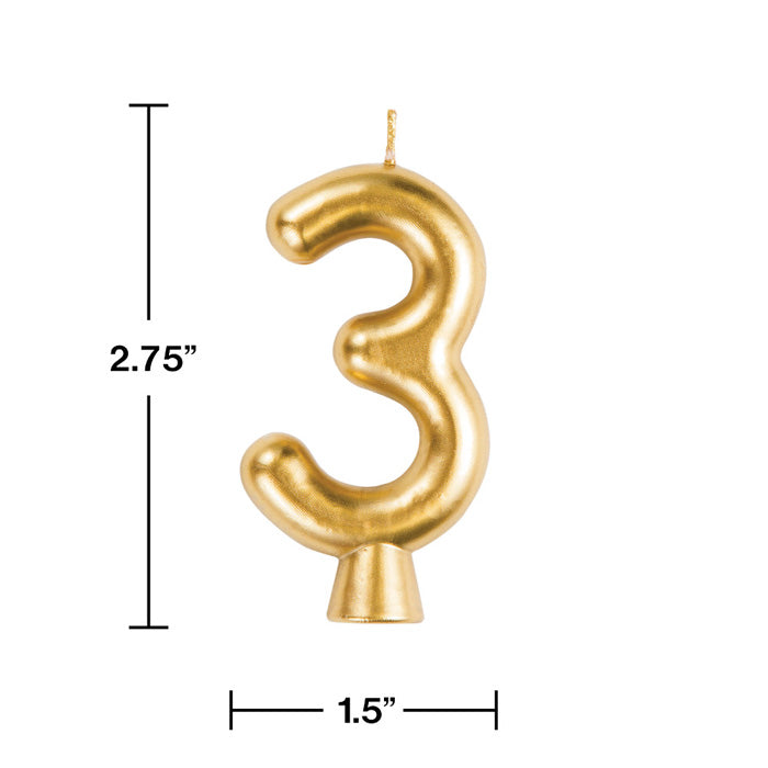 12-Piece Bulk Gold Number 3 Candles for Birthday Cakes, Anniversary Celebrations, and Party Decorations
