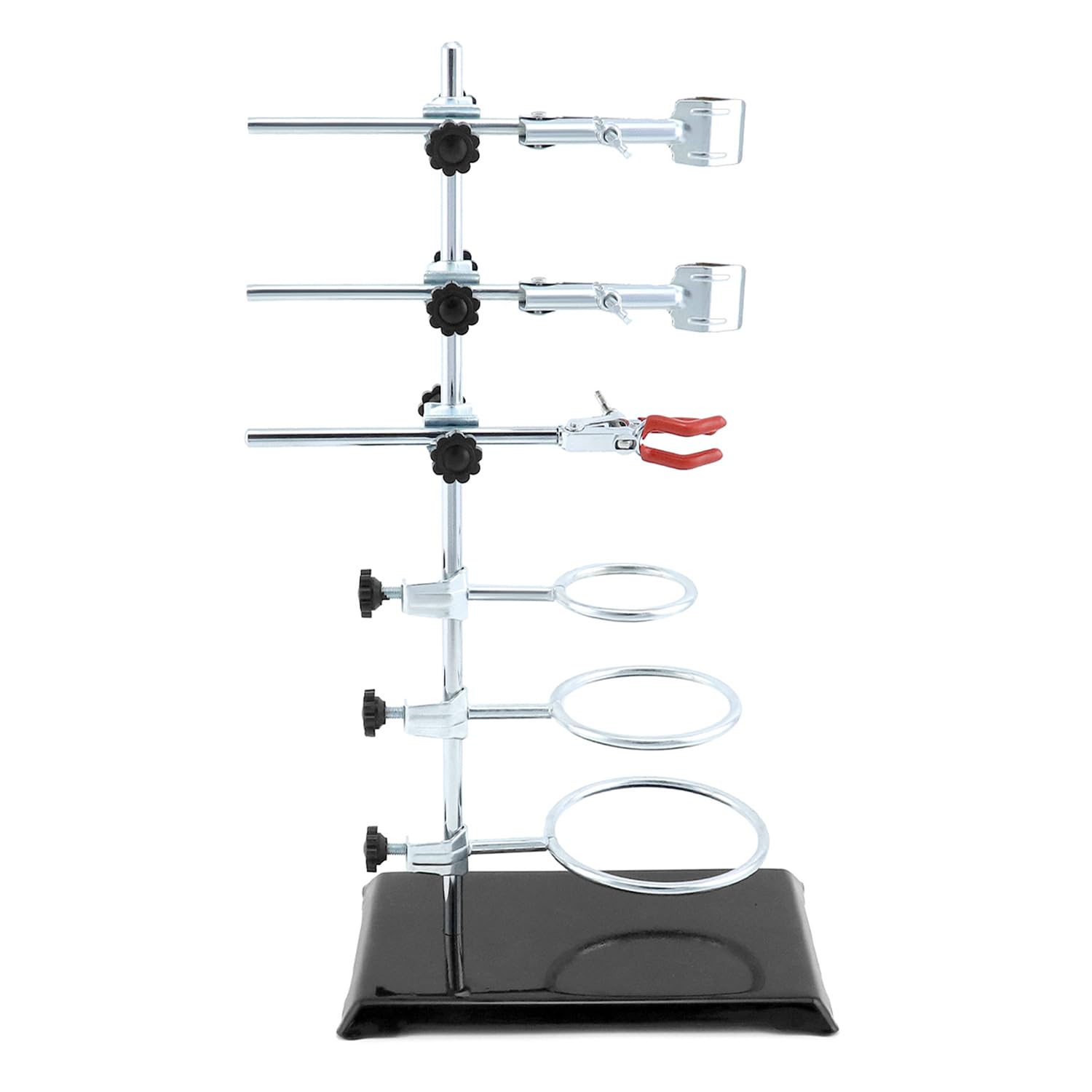 QWORK 2-Pack Laboratory Grade Metalware Set - Lab Support Stand with Iron Clamp, Flask Clamp & Condenser Stand for Chemistry Experiments, Science Labs & Classroom Use