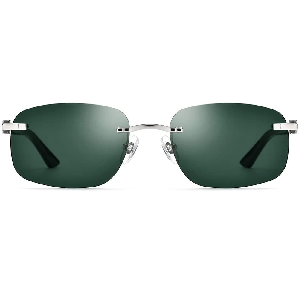 100% Genuine Buffalo Horn Sunglasses for Men - Rimless Square Frame UV Protection - Stylish & Durable for Outdoor Activities, Driving, and Fashion Accessories