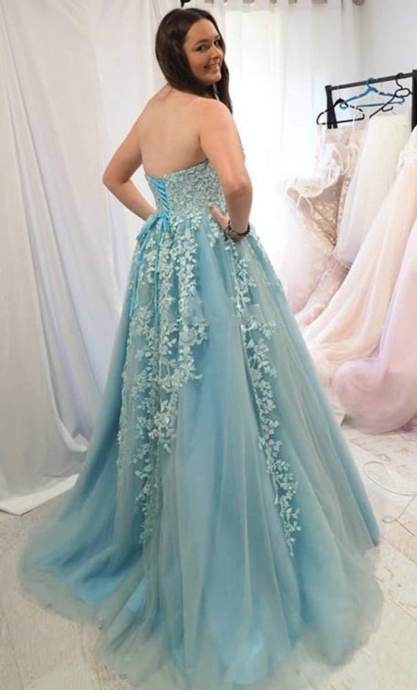 Honeydress Women's Sweetheart Neckline Long Prom Dress with Tulle Applique - Elegant Evening Gown for Homecoming, Formal Dances & Special Occasions