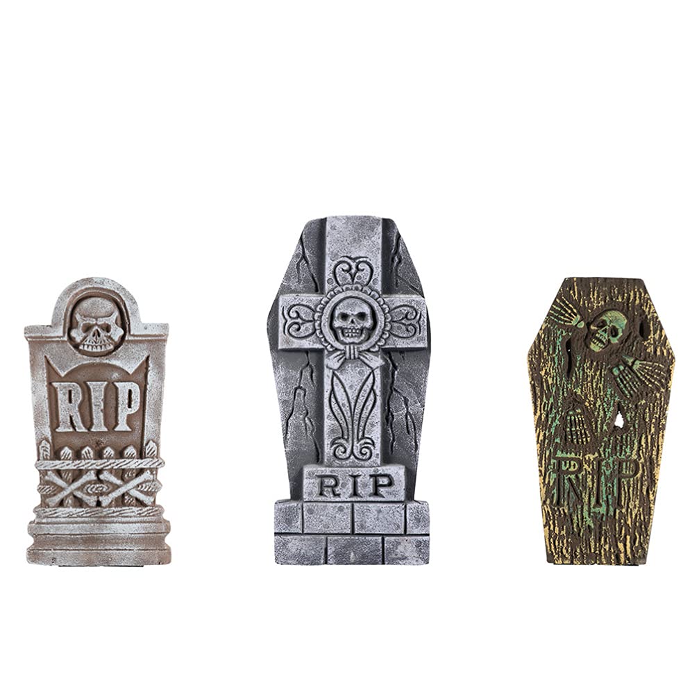 3-Piece Halloween Foam Graveyard Tombstones - Spooky Yard Signs & Headstone Decorations for Haunted Houses, Halloween Parties & Outdoor Lawn Displays - Perfect for Graveyard Props & Scary Halloween Decor